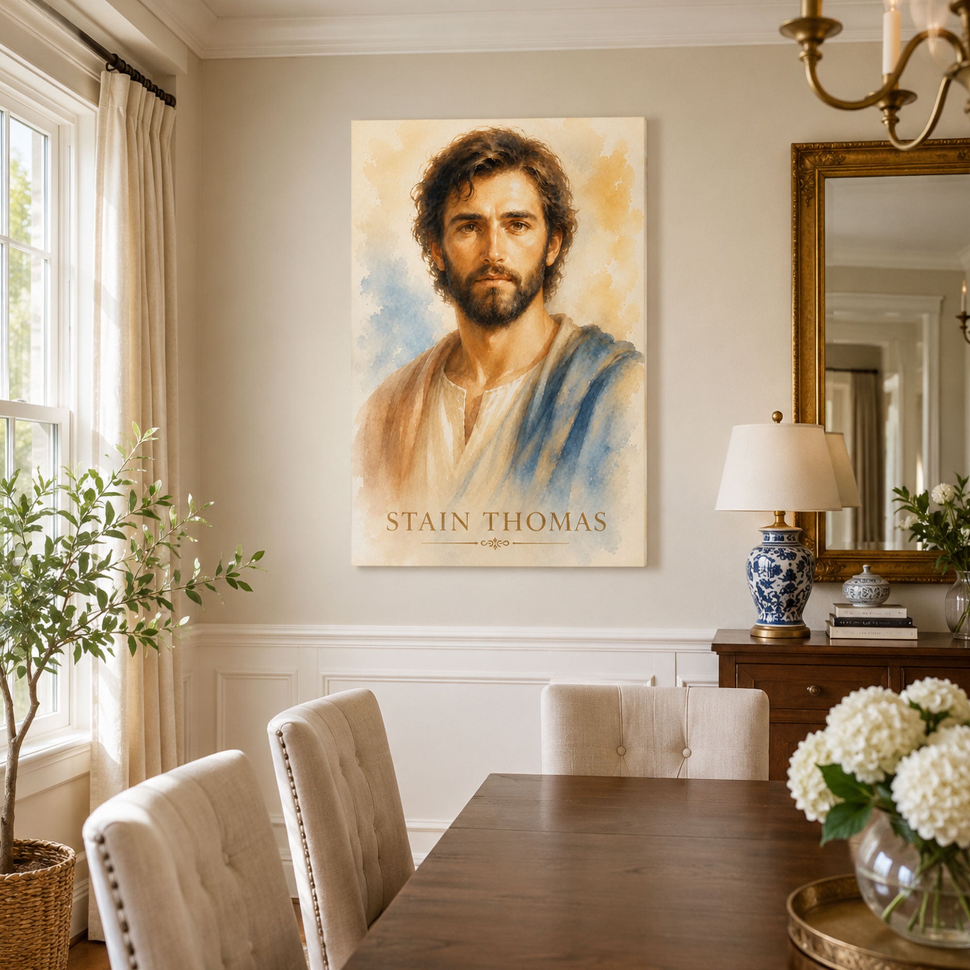 Saint Thomas the Apostle Watercolor Canvas Print, Christian Faith Decor