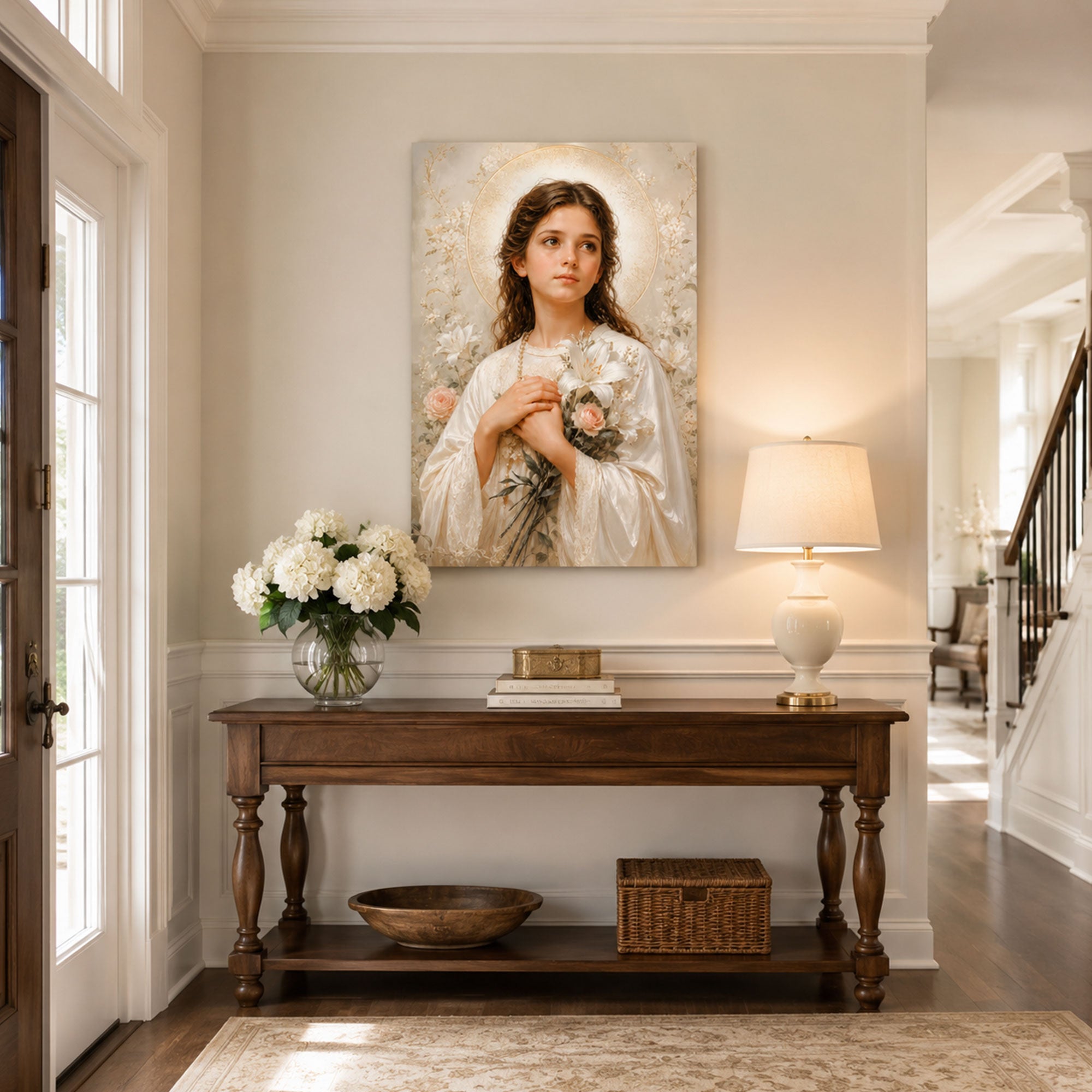 Saint Maria Goretti Canvas Print, Catholic Young Saint Wall Art, Lily and Rose Faith Home Decor Gift