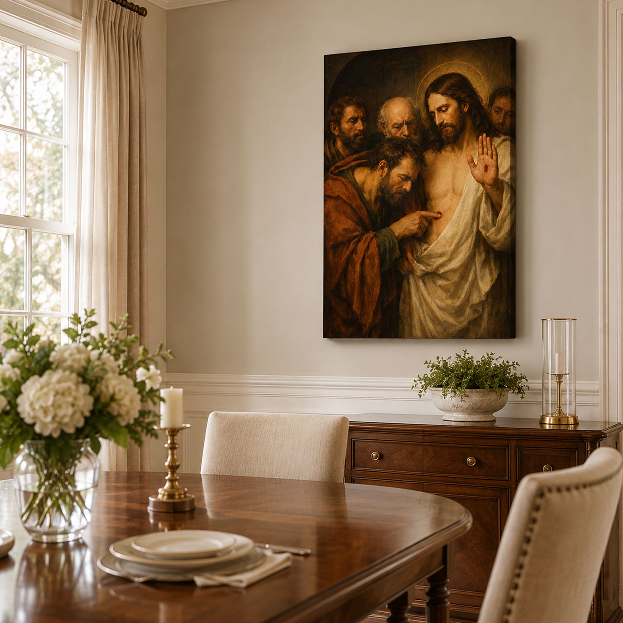 Doubting Thomas Canvas Print, Jesus Shows His Wounds Christian Wall Art, Faith Home Decor Gift
