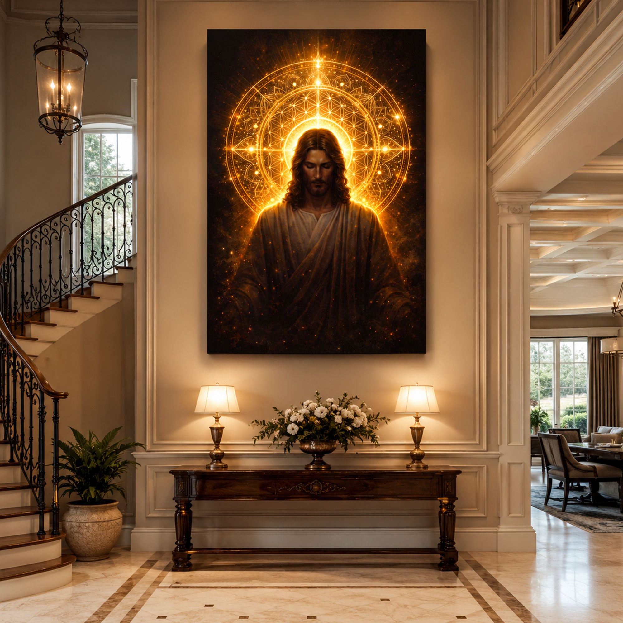 Radiant Jesus Christ Canvas Print Golden Sacred Light Christian Wall Art Spiritual Faith Home Decor