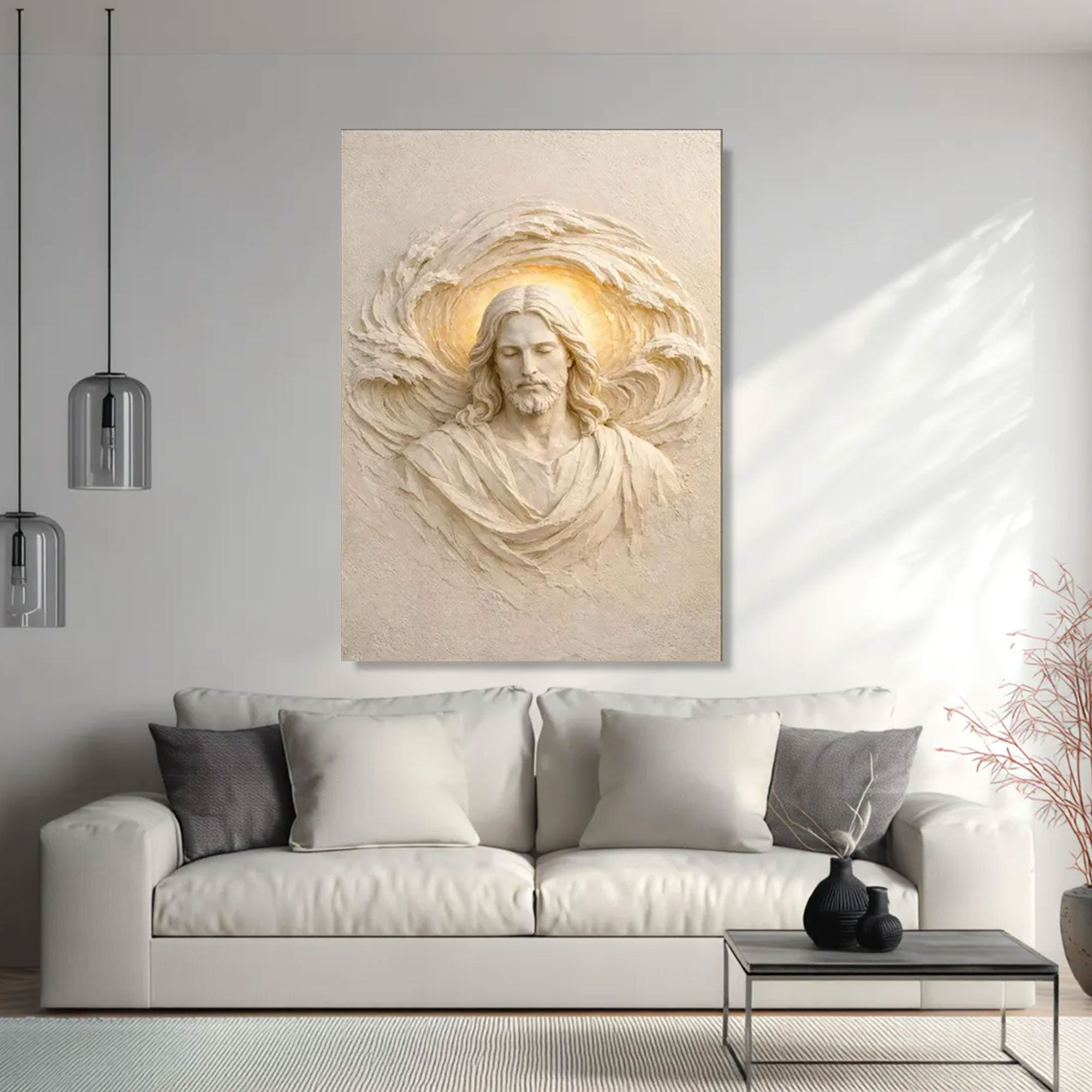 Serene Jesus Christ Canvas Print, Religious Sculpture Style Wall Art, Spiritual Christian Home Decor, Inspirational Faith Gift, Sacred Wall Hanging