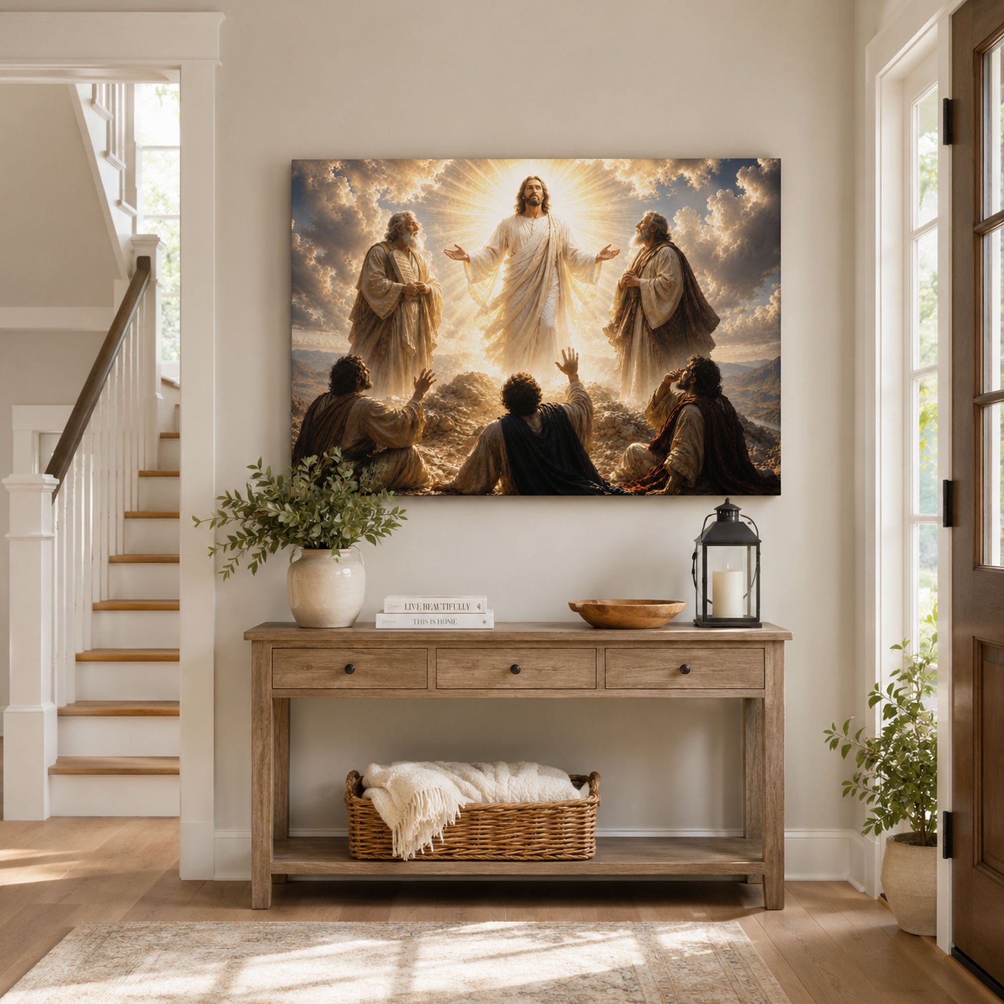 Transfigured Christ with Moses and Elijah Canvas Print, Christian Home Decor