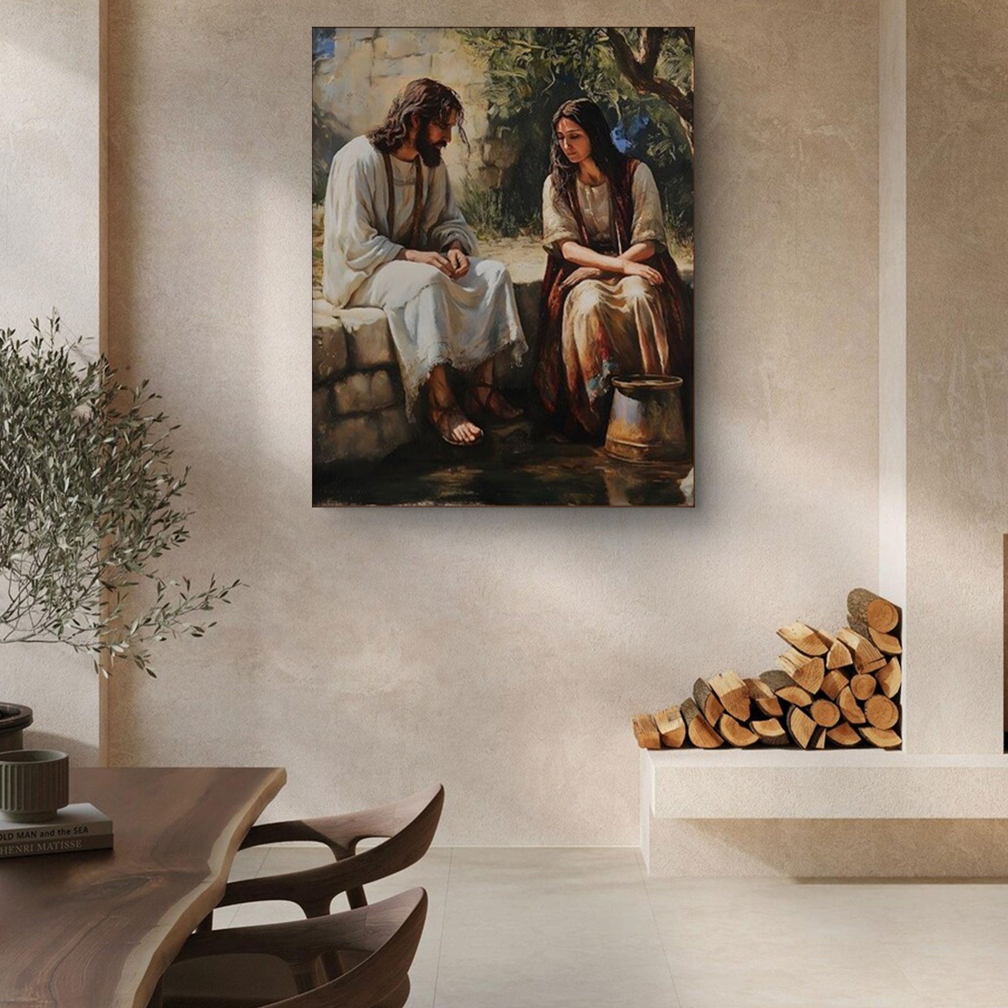 Jesus and the Samaritan Woman at the Well Canvas Print, Christian Biblical Wall Art, Inspirational Faith Decor