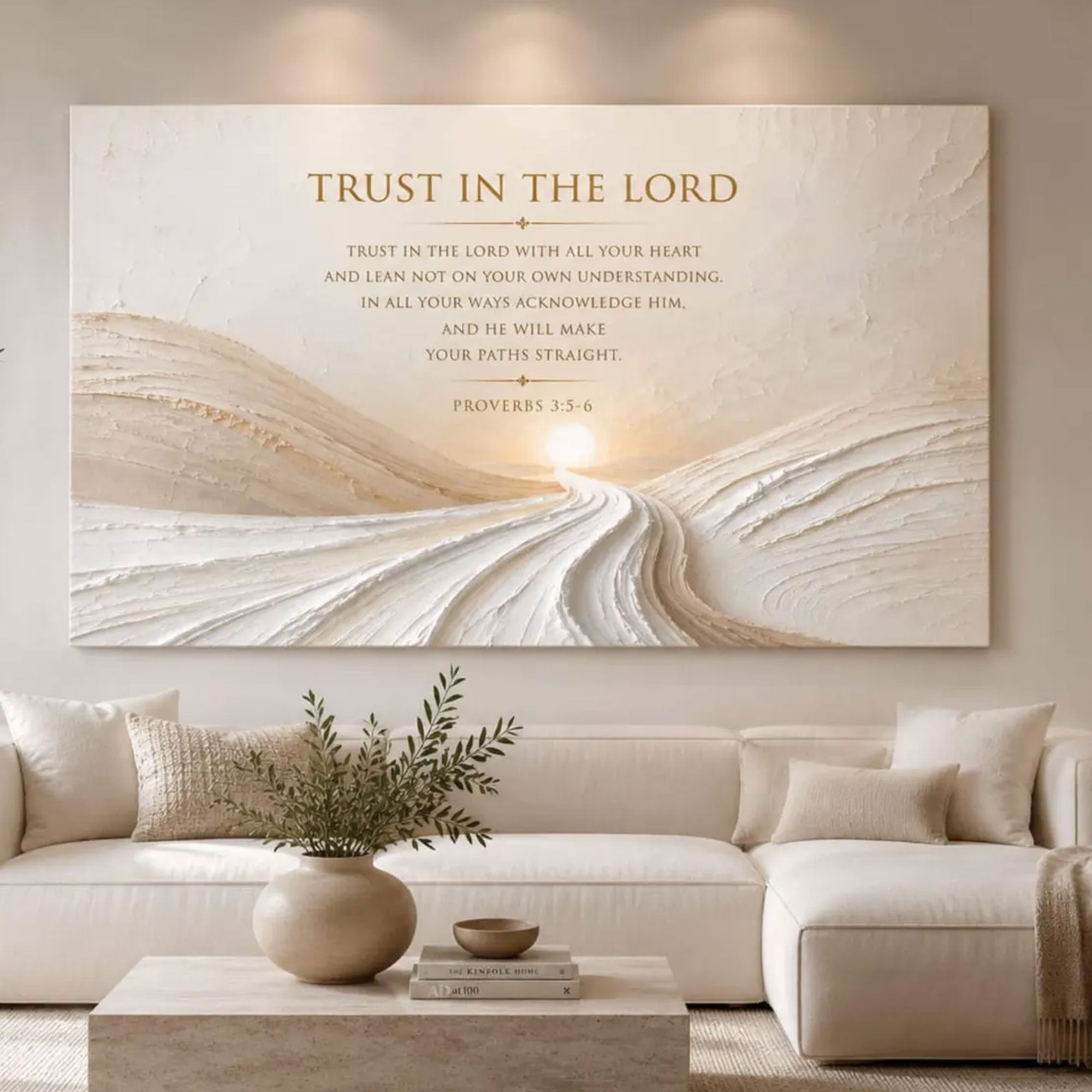 Trust In The Lord Canvas Print, Christian Bible Verse Wall Art, Neutral Minimalist Faith Home Decor