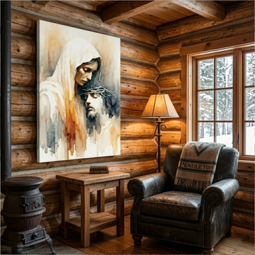 Mother Mary and Jesus Watercolor Canvas Print, Minimalist Christian Wall Art, Faith Inspired Home Decor