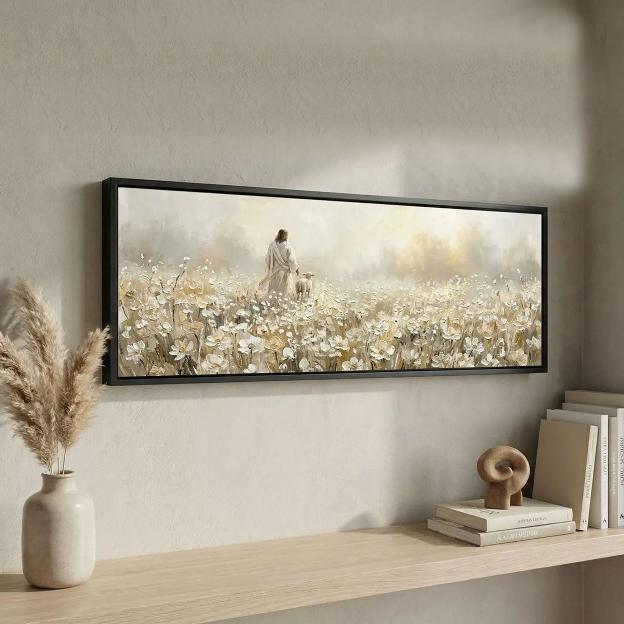 Jesus and Lamb Canvas Print, Gentle Jesus Wall Art, Good Shepherd Decor, Leaves the 99, Neutral Christian Artwork, LDS Decor