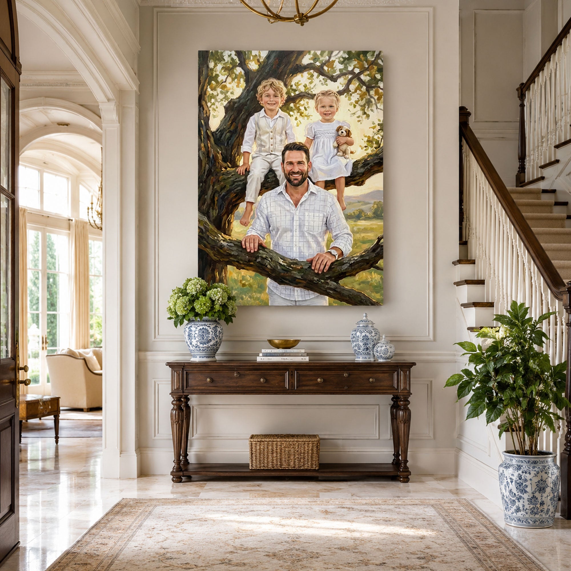 Custom Face For Dad Tree of Us Canvas, Personalized Father and Kids Portrait, Father’s Day Gift