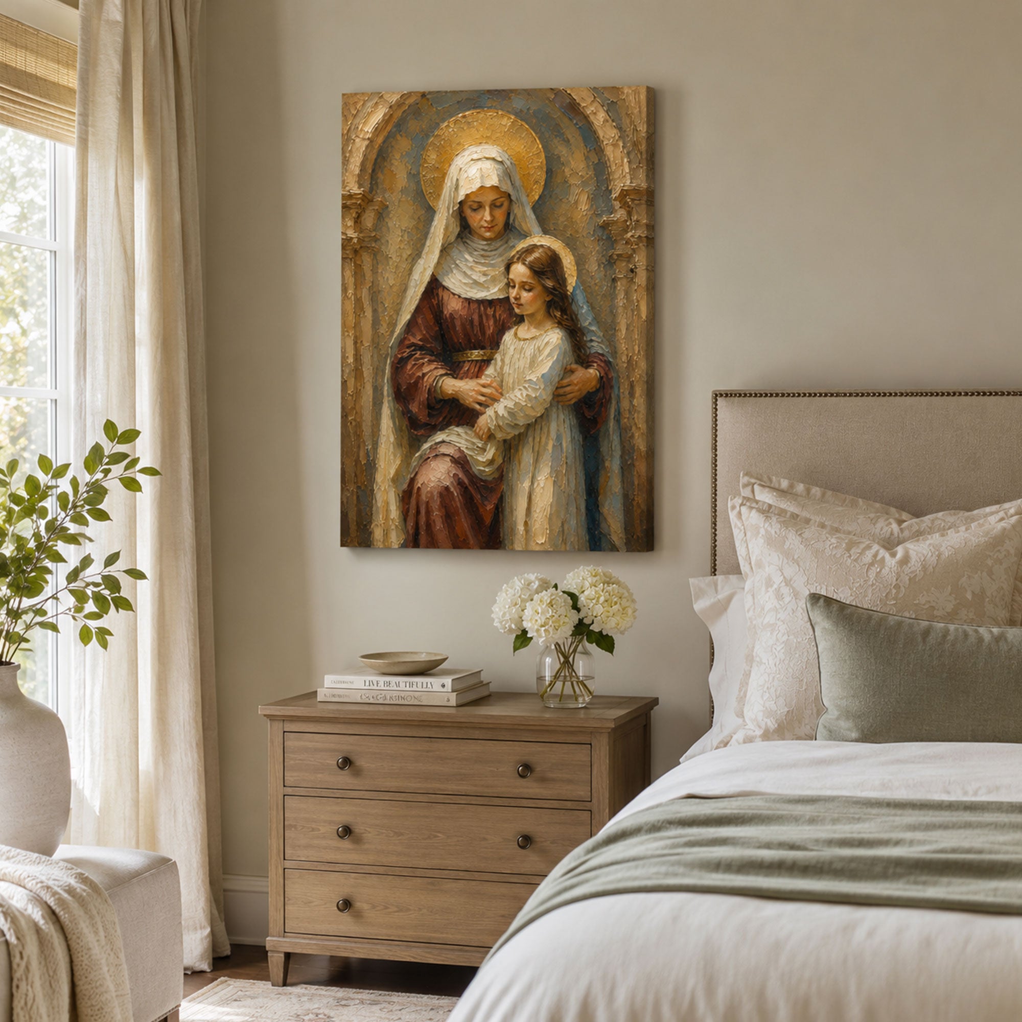 Saint Anne and Young Mary Canvas Print, Golden Arch Catholic Decor