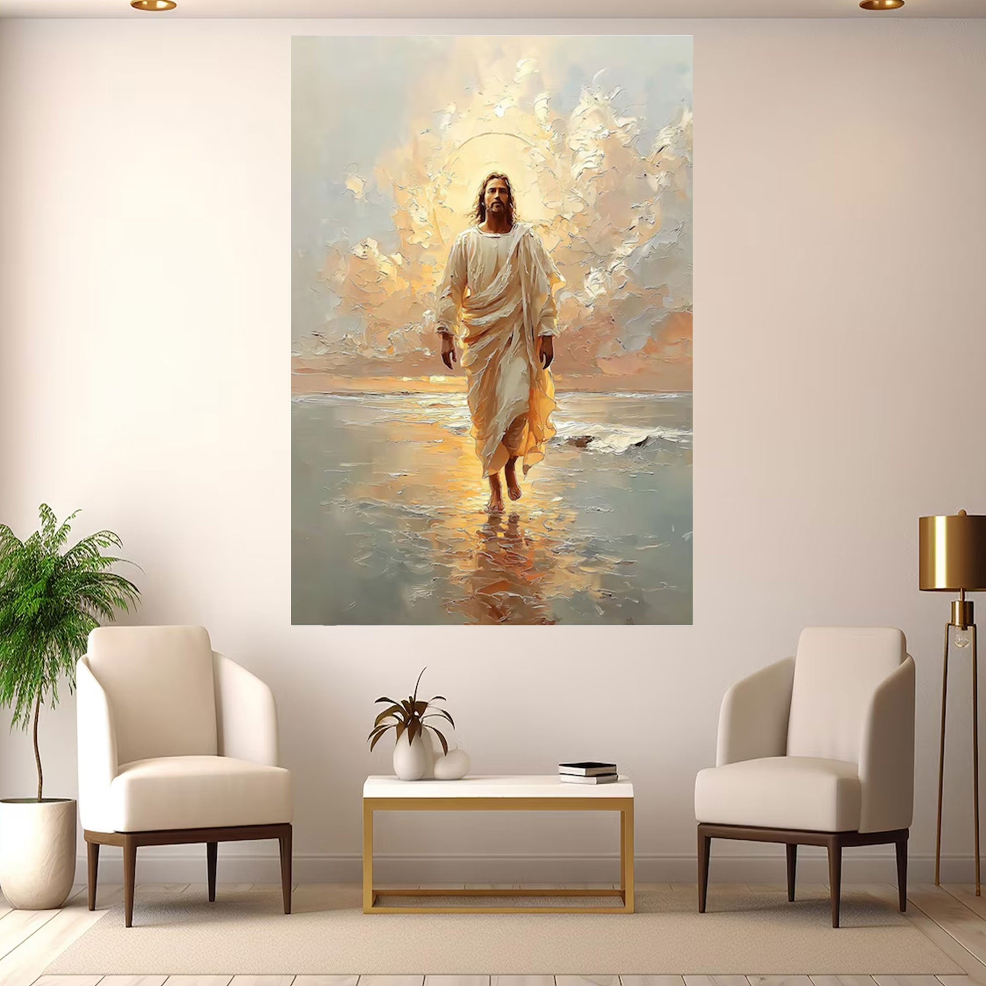 Jesus Walking in Light Canvas Print, Glorious Sunrise Faith Scene, Divine Presence Christian Wall Art, Prayer Room Decor, Ready to Hang Inspirational Gift