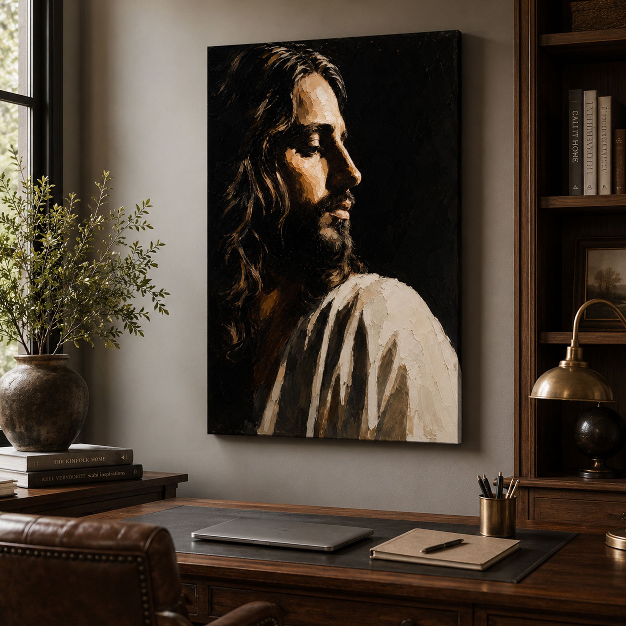Jesus Profile Portrait Canvas Print, Dark Christian Wall Art, Faith Home Decor
