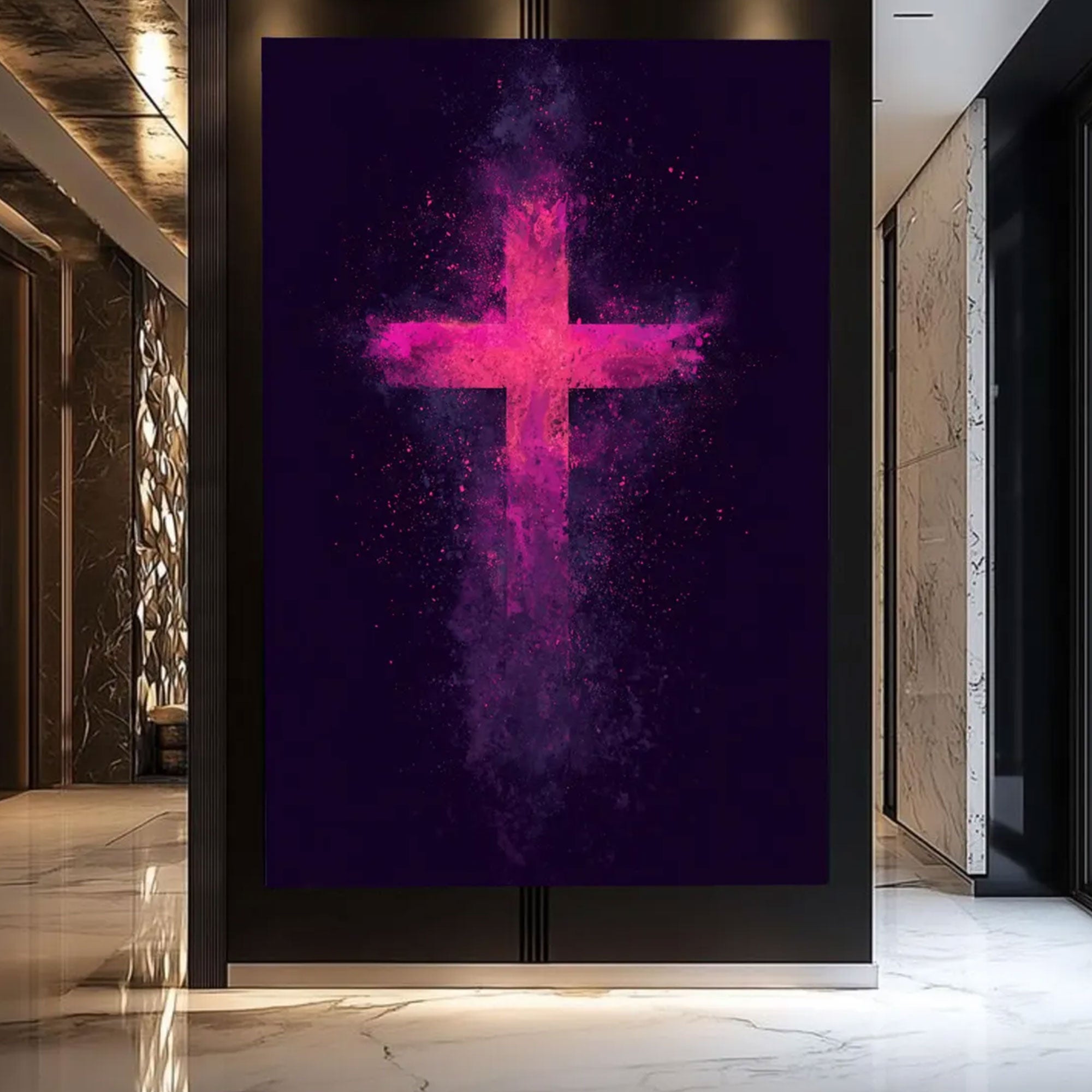Abstract Pink Cross Canvas Print, Modern Christian Wall Art, Spiritual Faith Decor, Minimal Religious Artwork