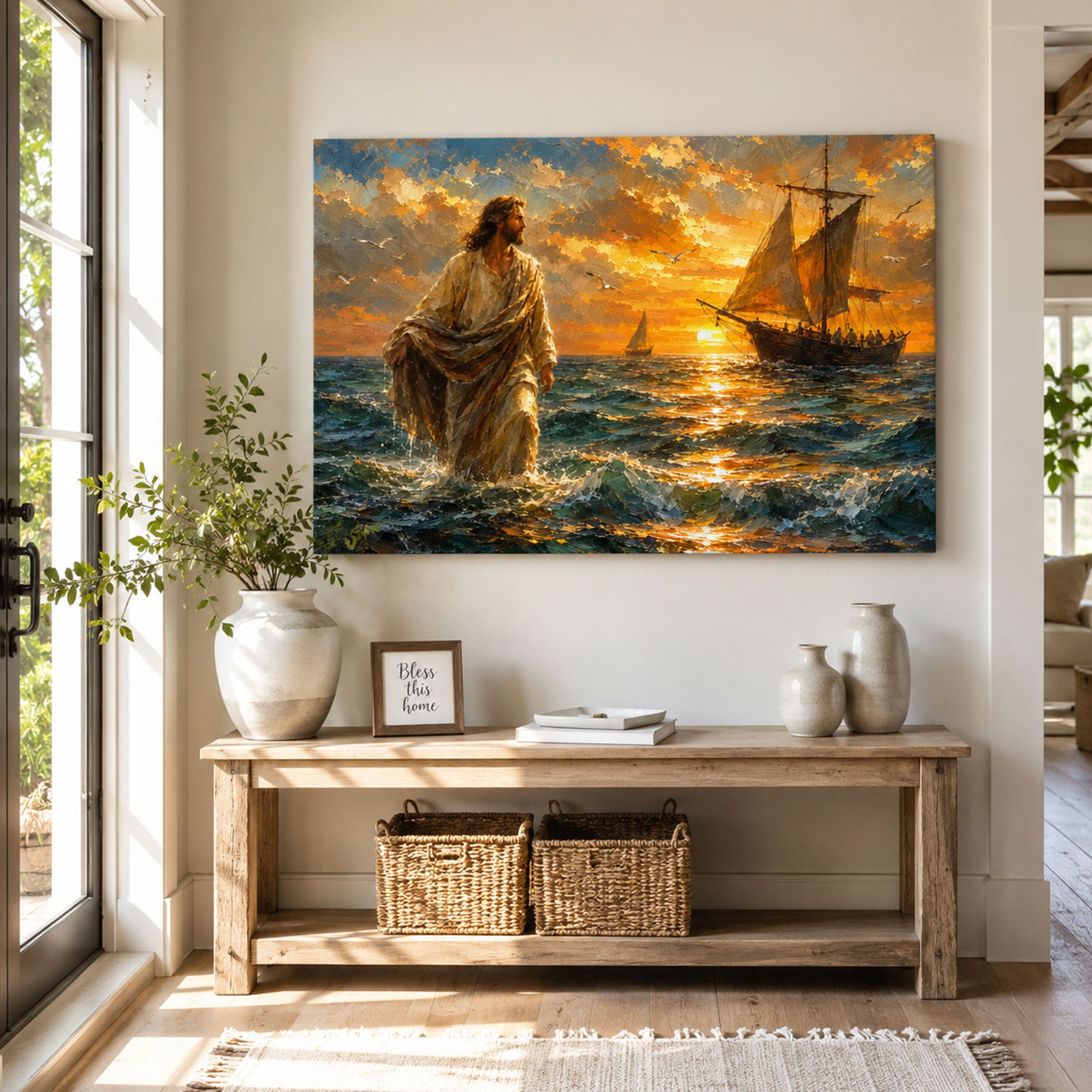 Jesus Walking on Water Canvas Print, Matthew 14:25 Christian Wall Decor, Walk by Faith Gift