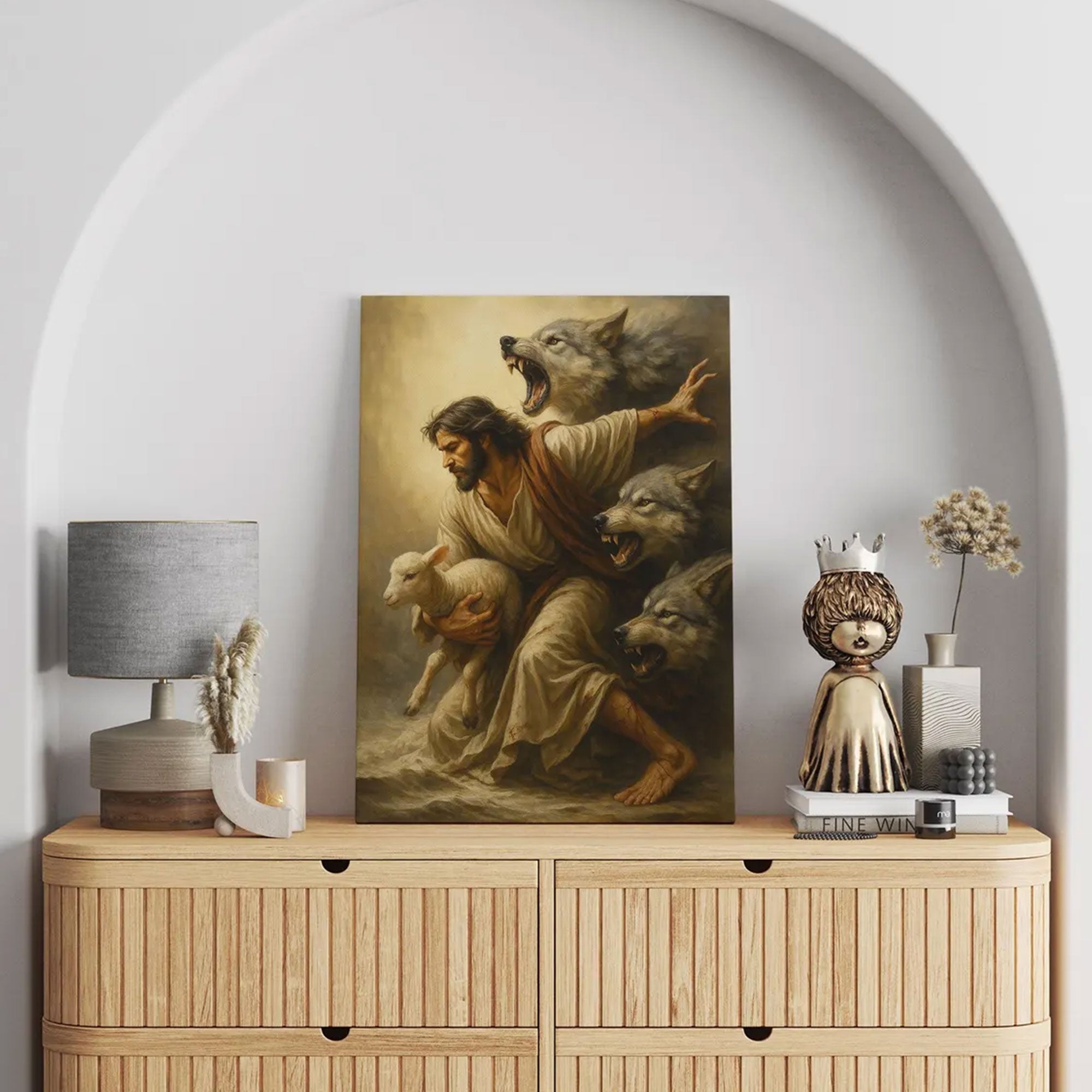 Jesus Protecting the Lamb Canvas Print, Christian Wall Art, Spiritual Decor, Jesus Saving Lamb Artwork, Religious Gift