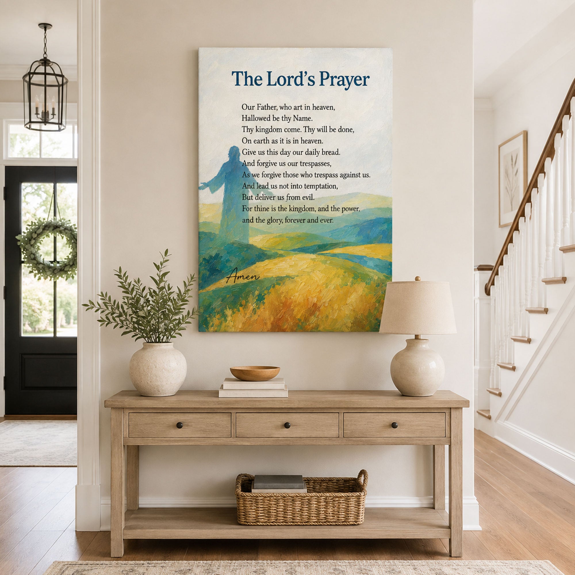 The Lord’s Prayer Canvas Print, Our Father Christian Wall Decor, Bible Verse Faith Gift