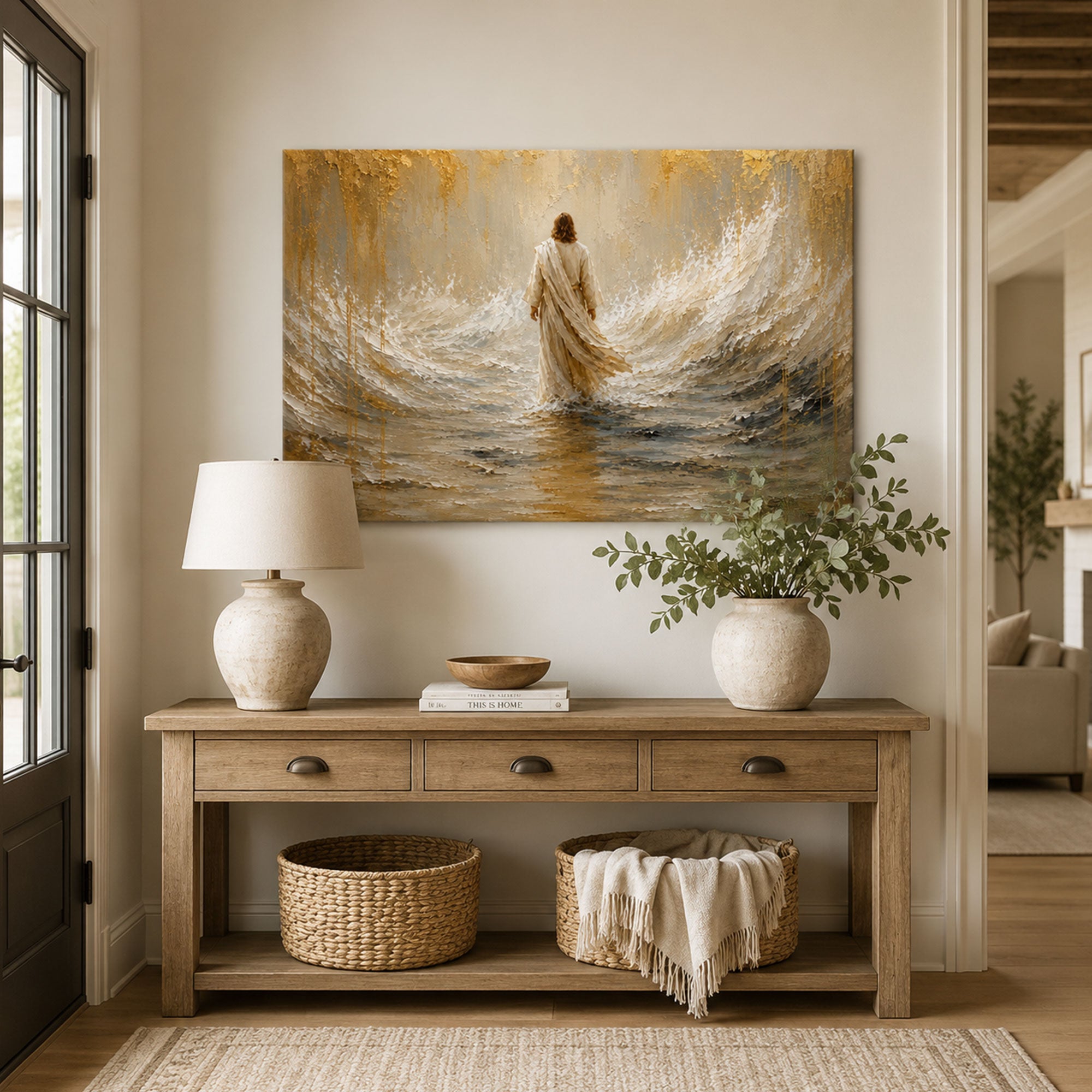 Jesus Walking on Water Canvas Print, Christian Wall Art for Home Decor