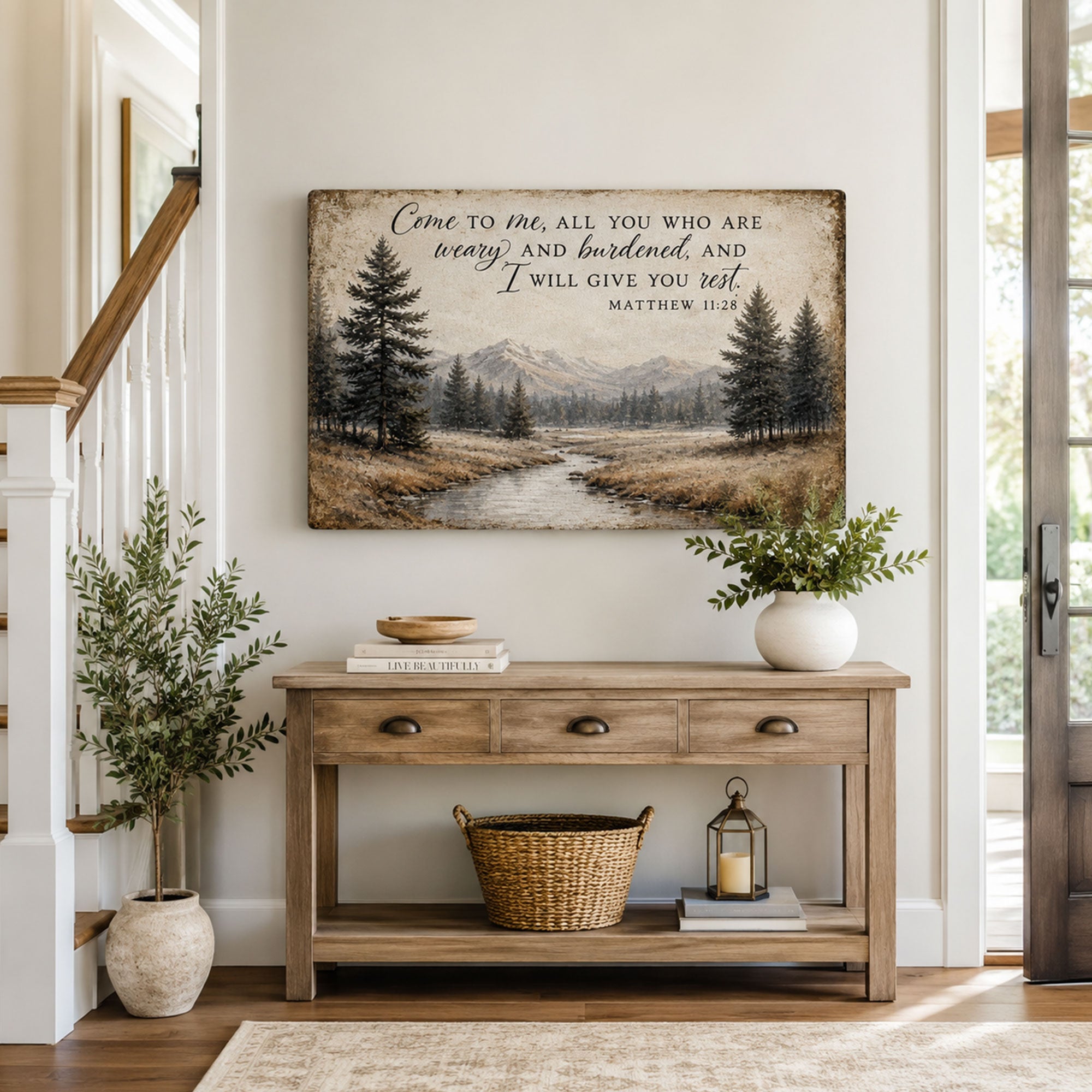 Matthew 11:28 Bible Verse Canvas Print, Christian Home Decor