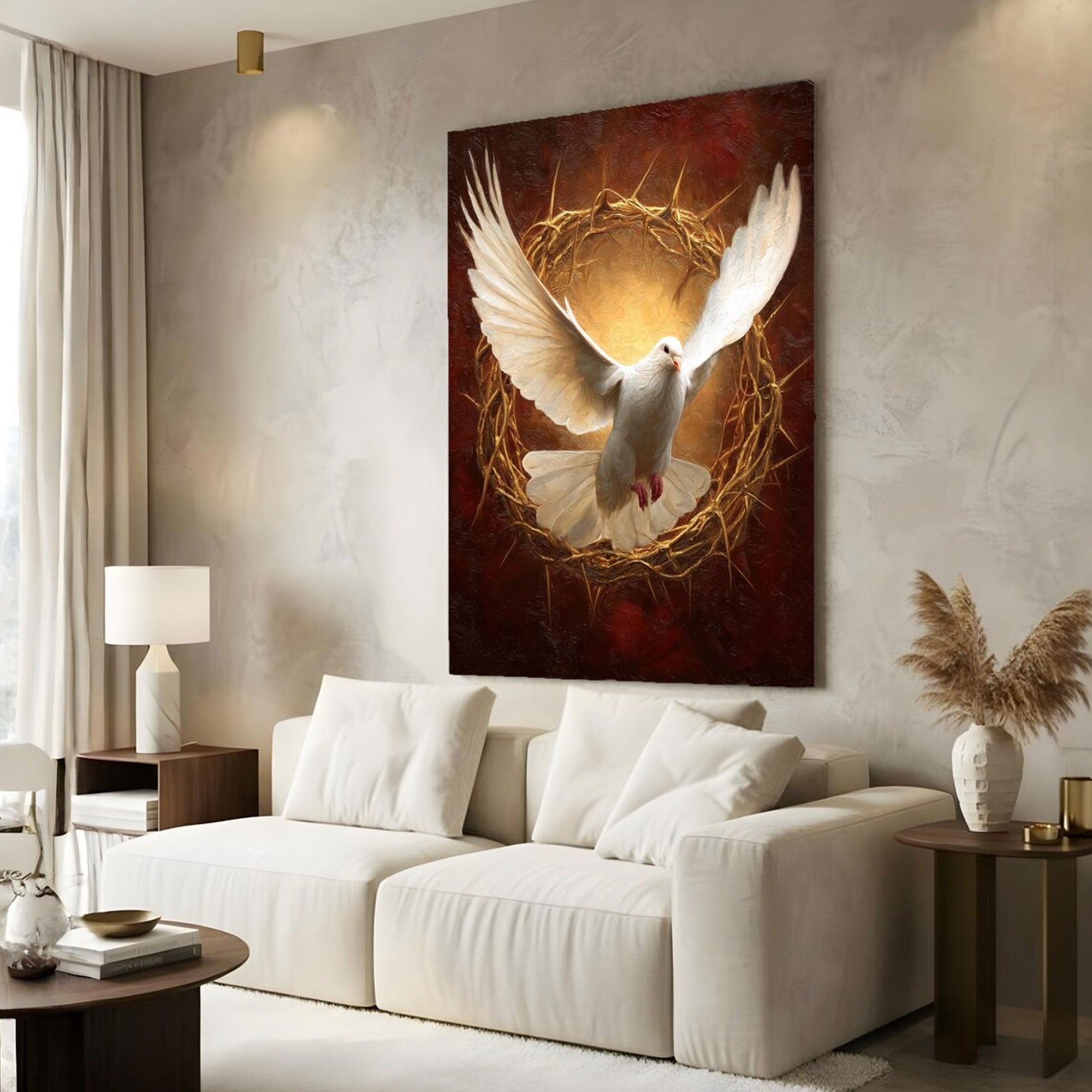 White Dove Canvas Wall Art, Symbol of Peace and Spiritual Faith, Elegant Christian Home Decor for Living Room, Prayer Room or Bedroom