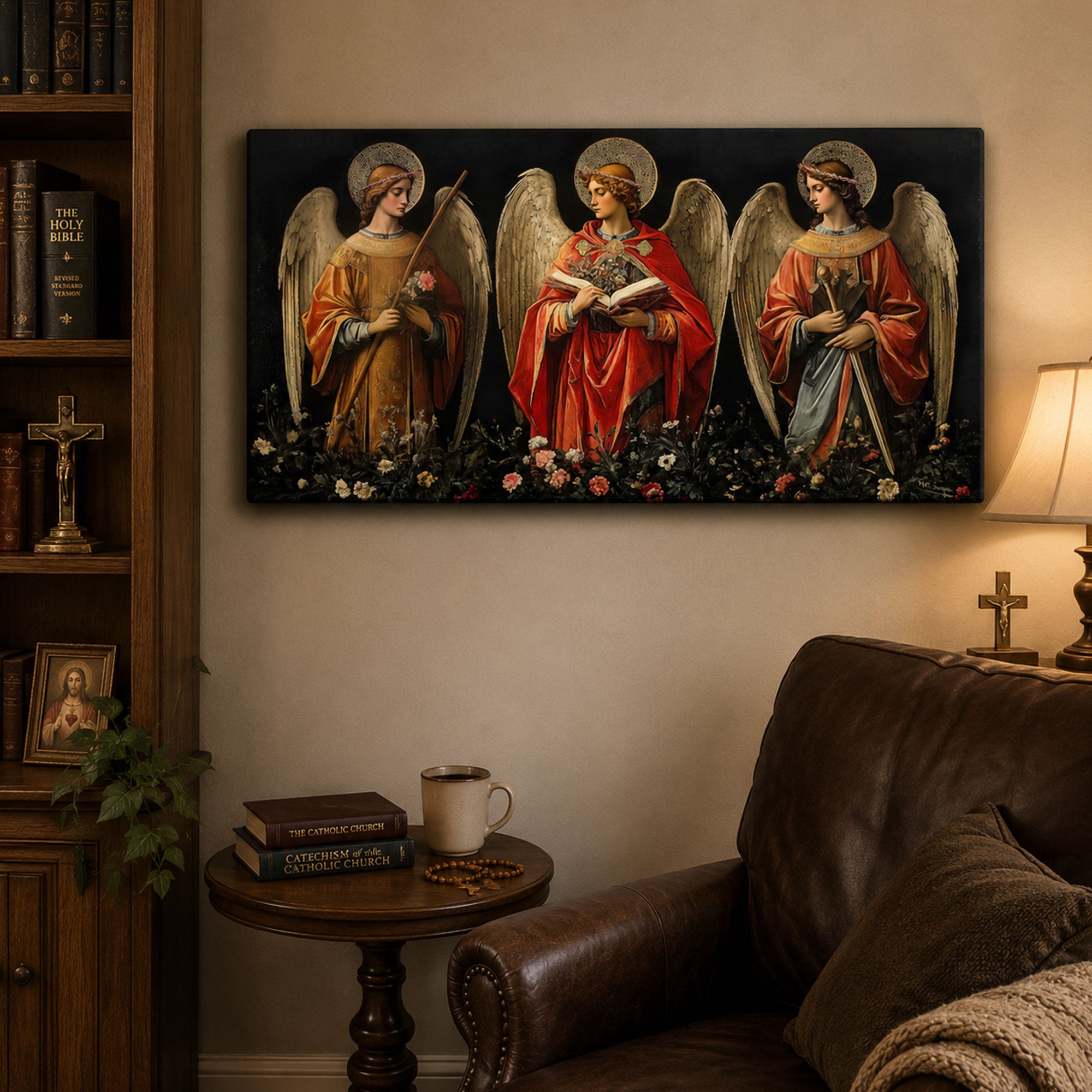 Three Angels Canvas Print, Catholic Angel Wall Art, Faith Home Decor
