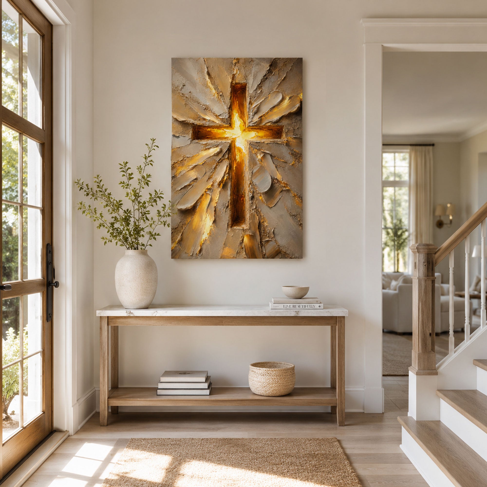 Glowing Cross Canvas Print, Light of Christ Christian Wall Decor, Faith and Hope Gift