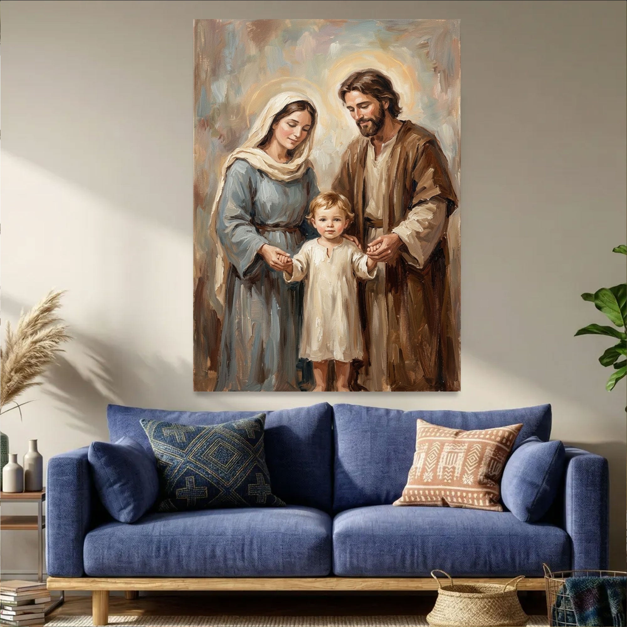 Holy Family Canvas Print, Jesus Mary Joseph Wall Art, Christian Family Decor, Sacred Religious Painting, Faith Home Gift