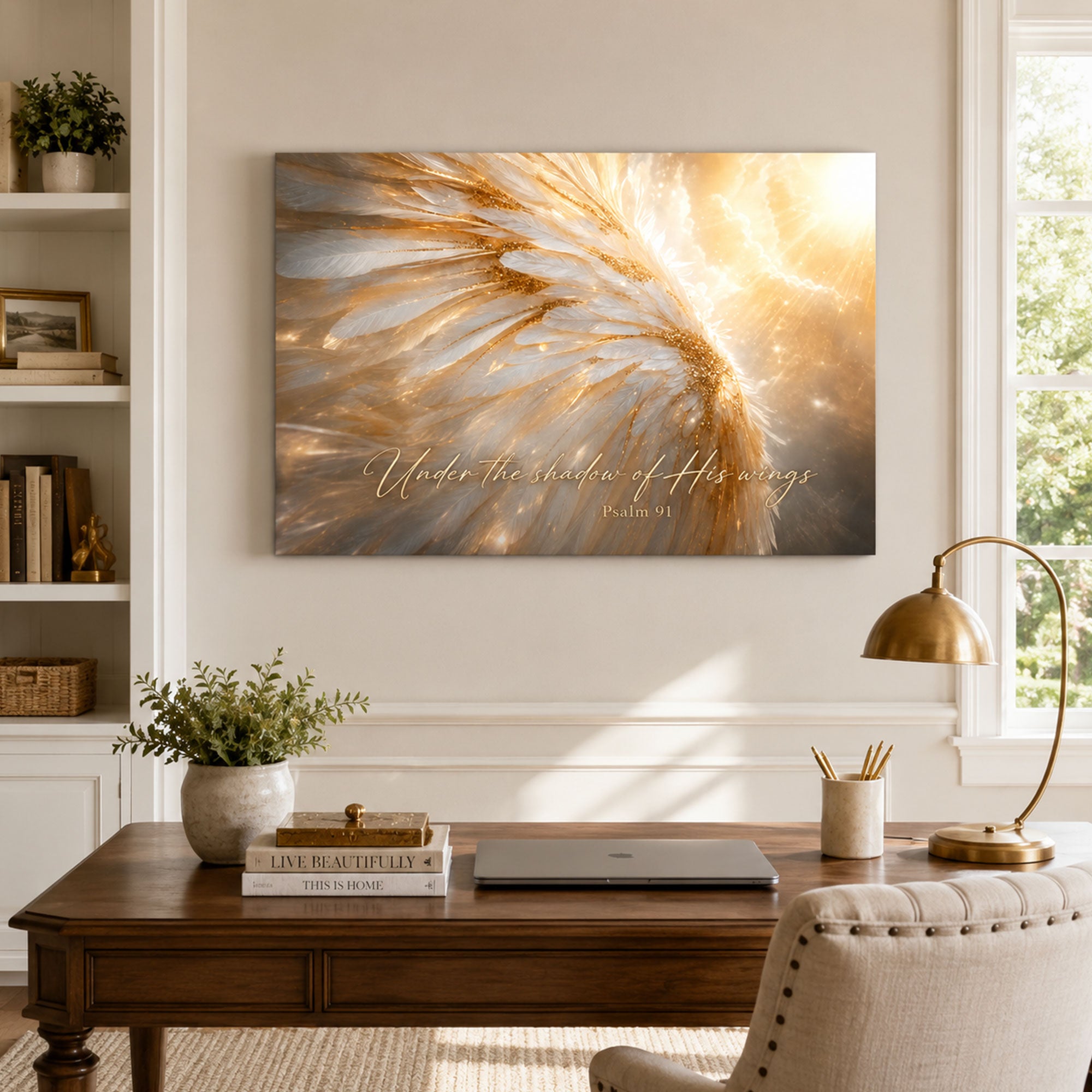 Psalm 91 Angel Wings Canvas Print, Christian Home Decor