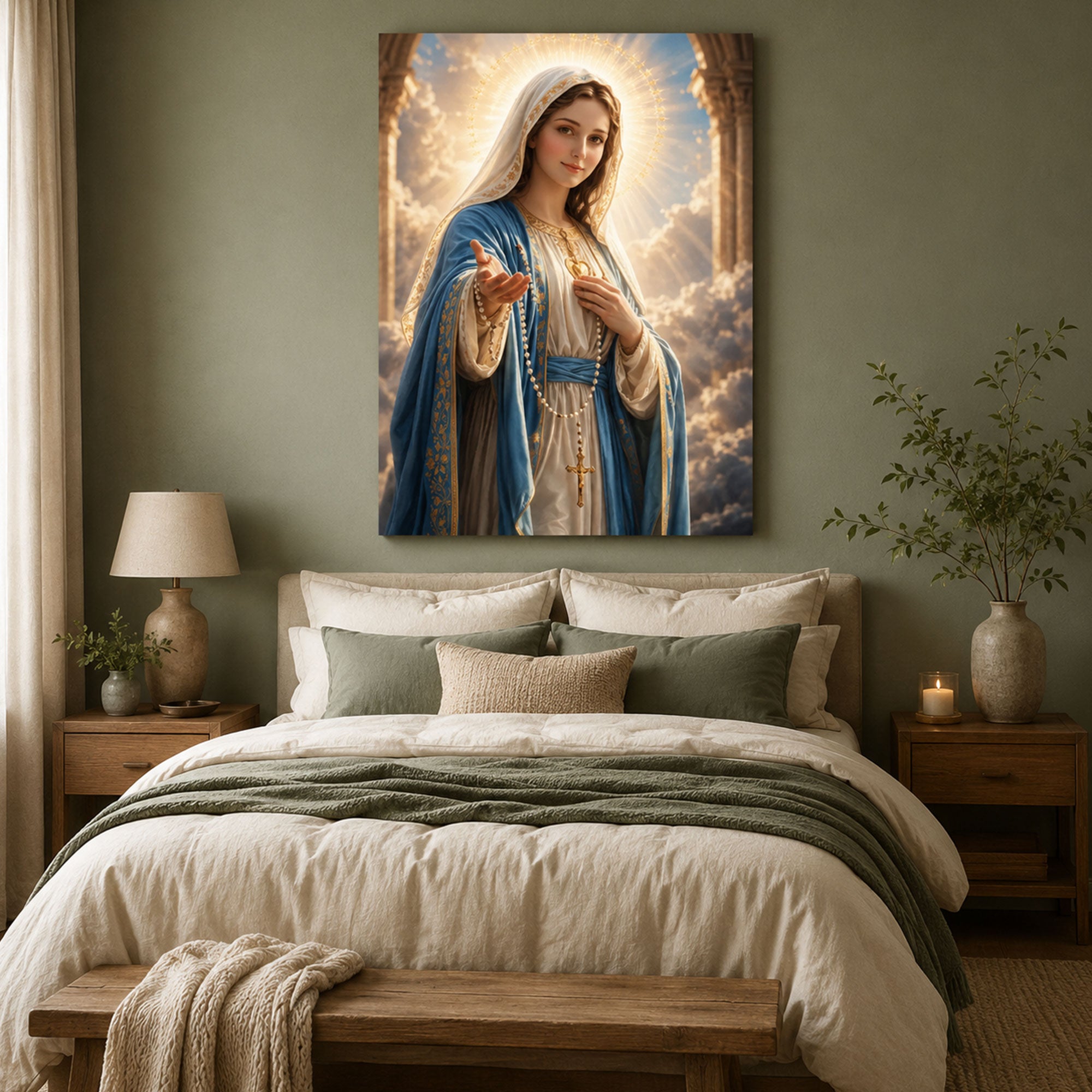 Our Lady of Grace Canvas Print, Virgin Mary Christian Wall Art, Heavenly Catholic Faith Decor, Inspirational Spiritual Artwork