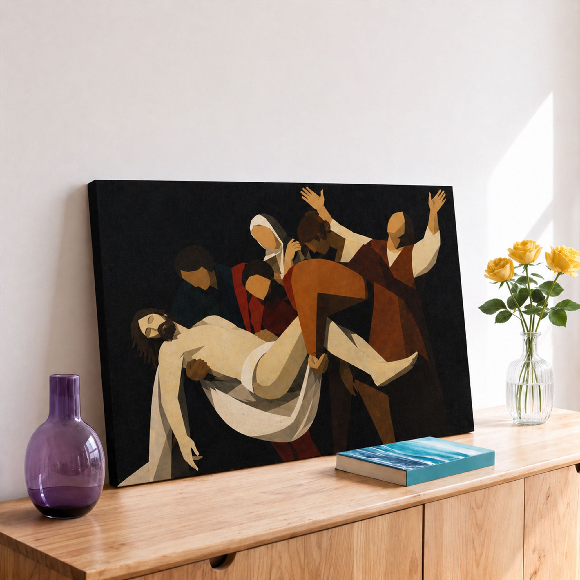 The Entombment of Christ Canvas Print, Modern Abstract Christian Wall Art, Sacred Passion Scene, Minimalist Religious Decor
