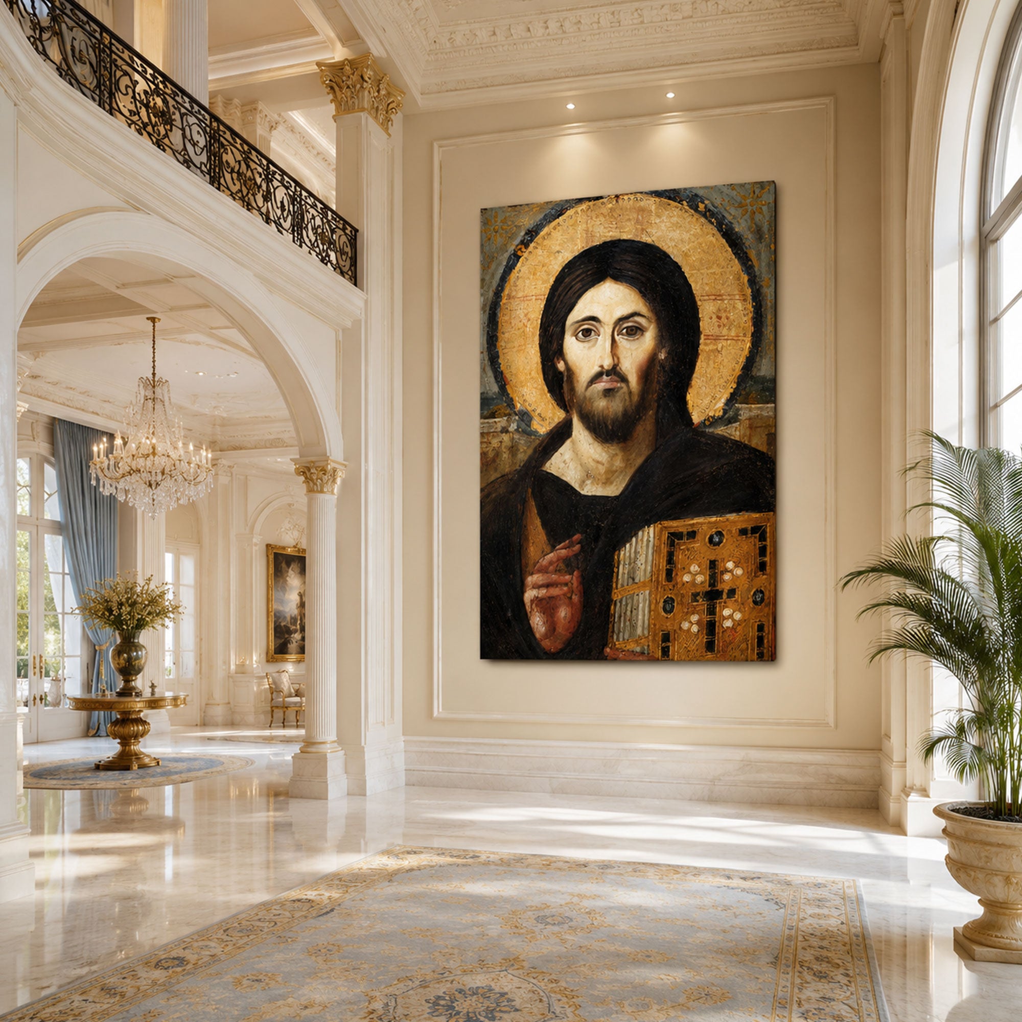Jesus of Sinai Icon Canvas Print, Christ Pantocrator Orthodox Wall Art, Byzantine Christian Faith Decor, Ready to Hang