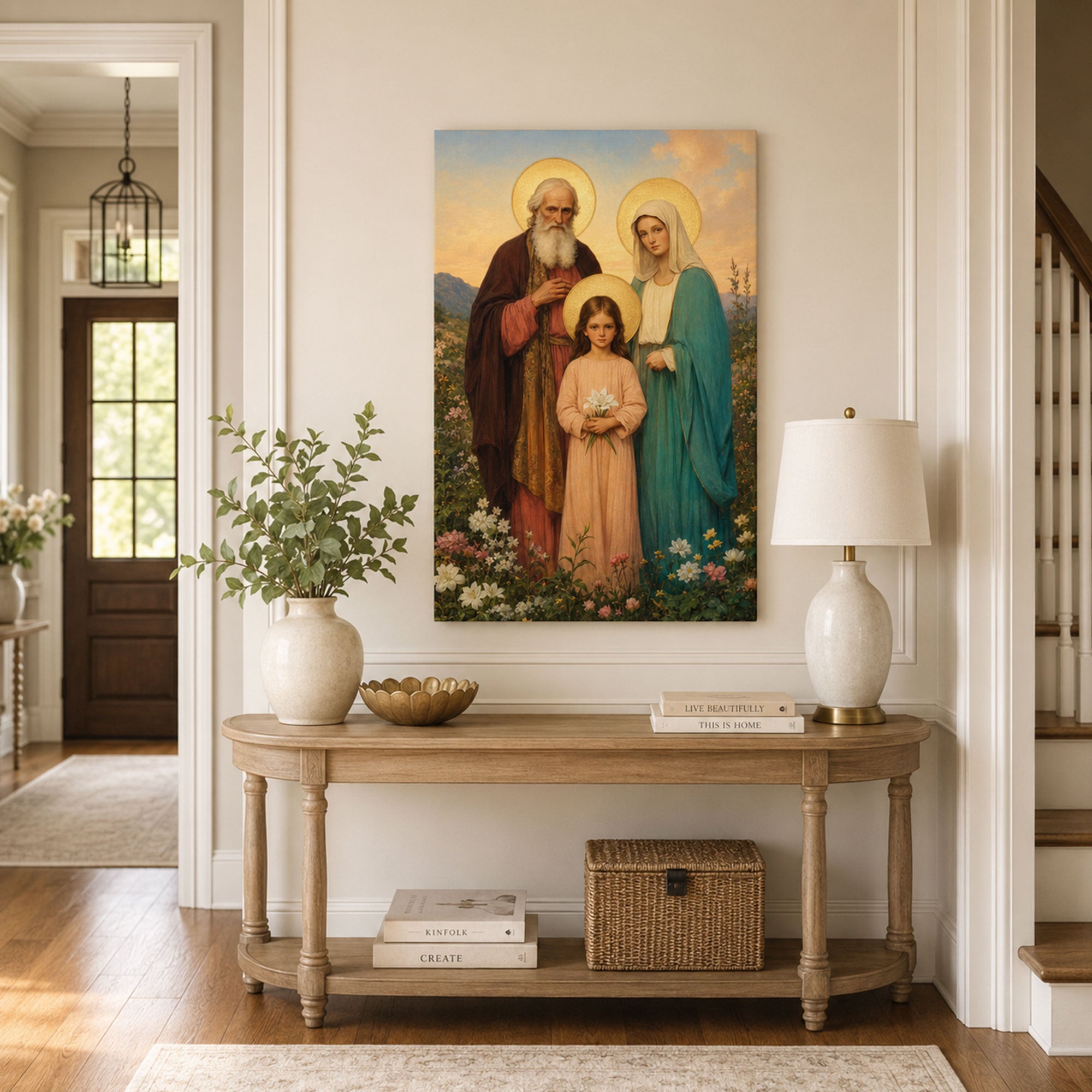 Saints Joachim and Anne with Young Mary Canvas Print, Lily Garden Catholic Art