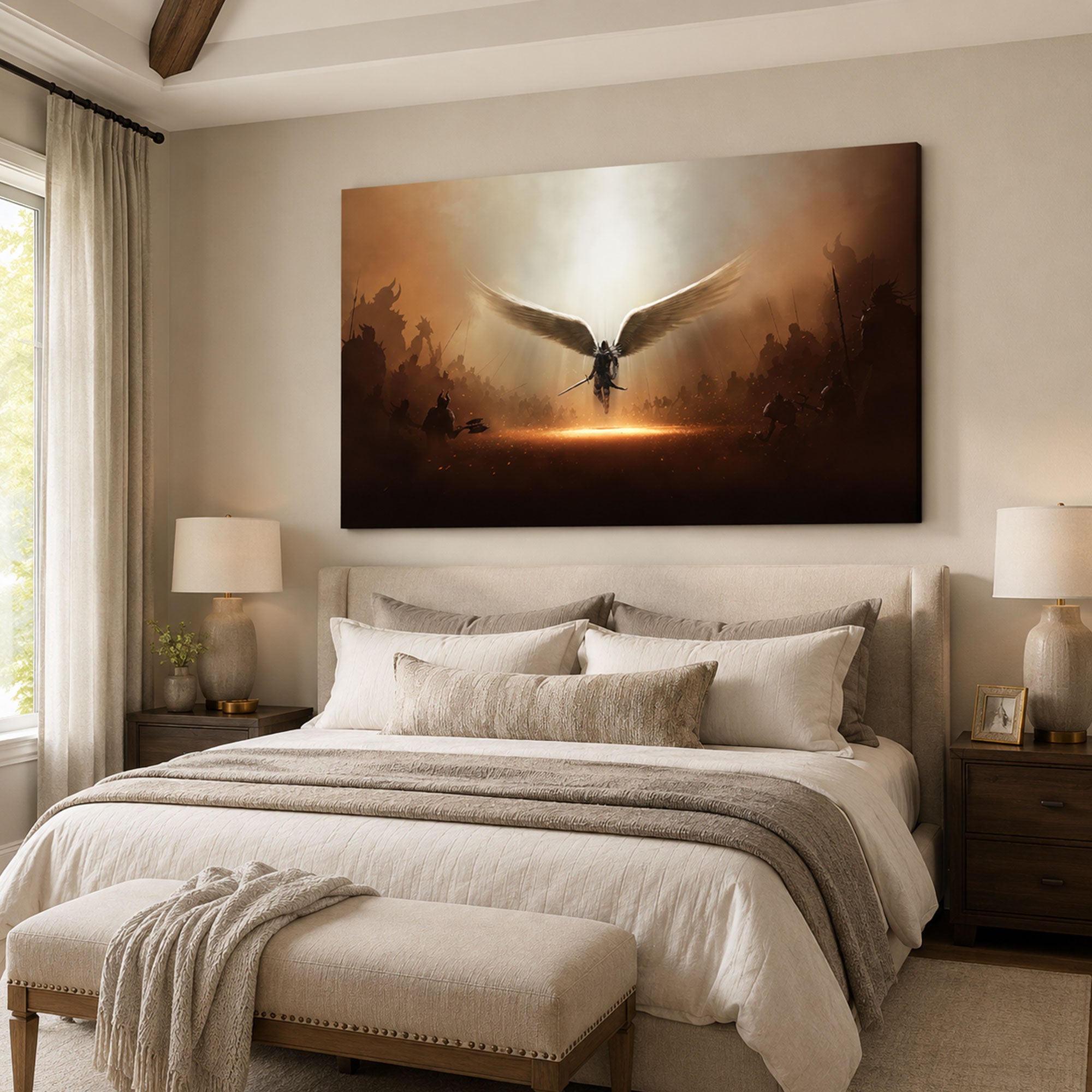 Saint Michael Archangel Battle Canvas Print, Catholic Angel Wall Art, Faith Home Decor Gift