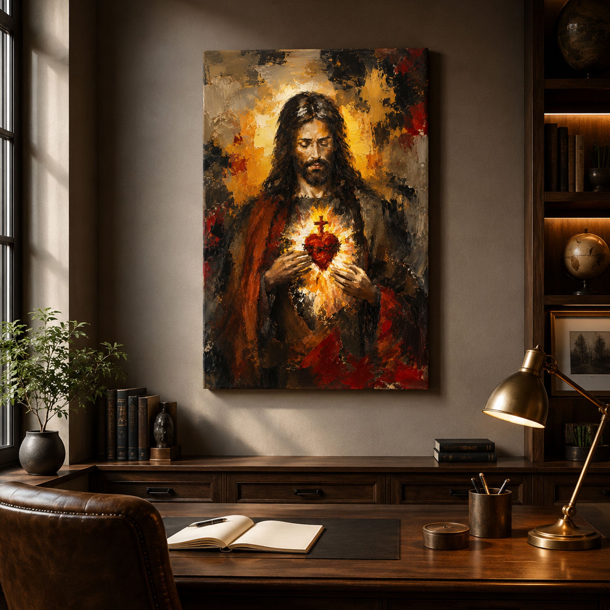 Sacred Heart Jesus Canvas Print, Dark Devotional Catholic Wall Art, Christian Faith Home Decor