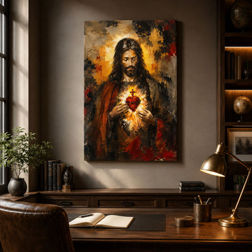 Sacred Heart Jesus Canvas Print, Dark Devotional Catholic Wall Art, Christian Faith Home Decor