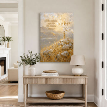 Habakkuk 3:4 Cross Canvas Print, His Splendor Was Like the Sunrise, Christian Wall Decor