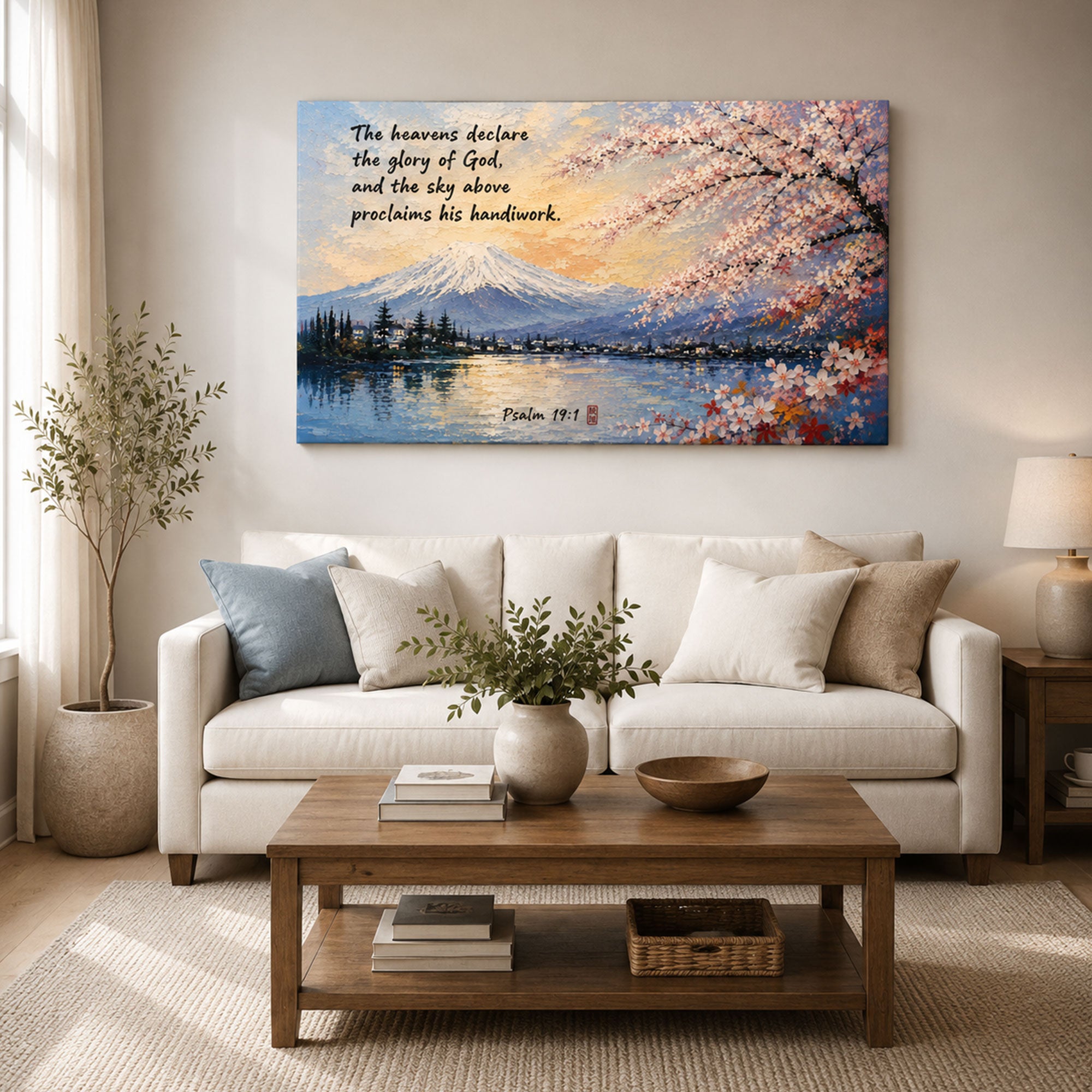 Psalm 19:1 Mount Fuji Canvas Print, The Heavens Declare the Glory of God, Christian Wall Decor
