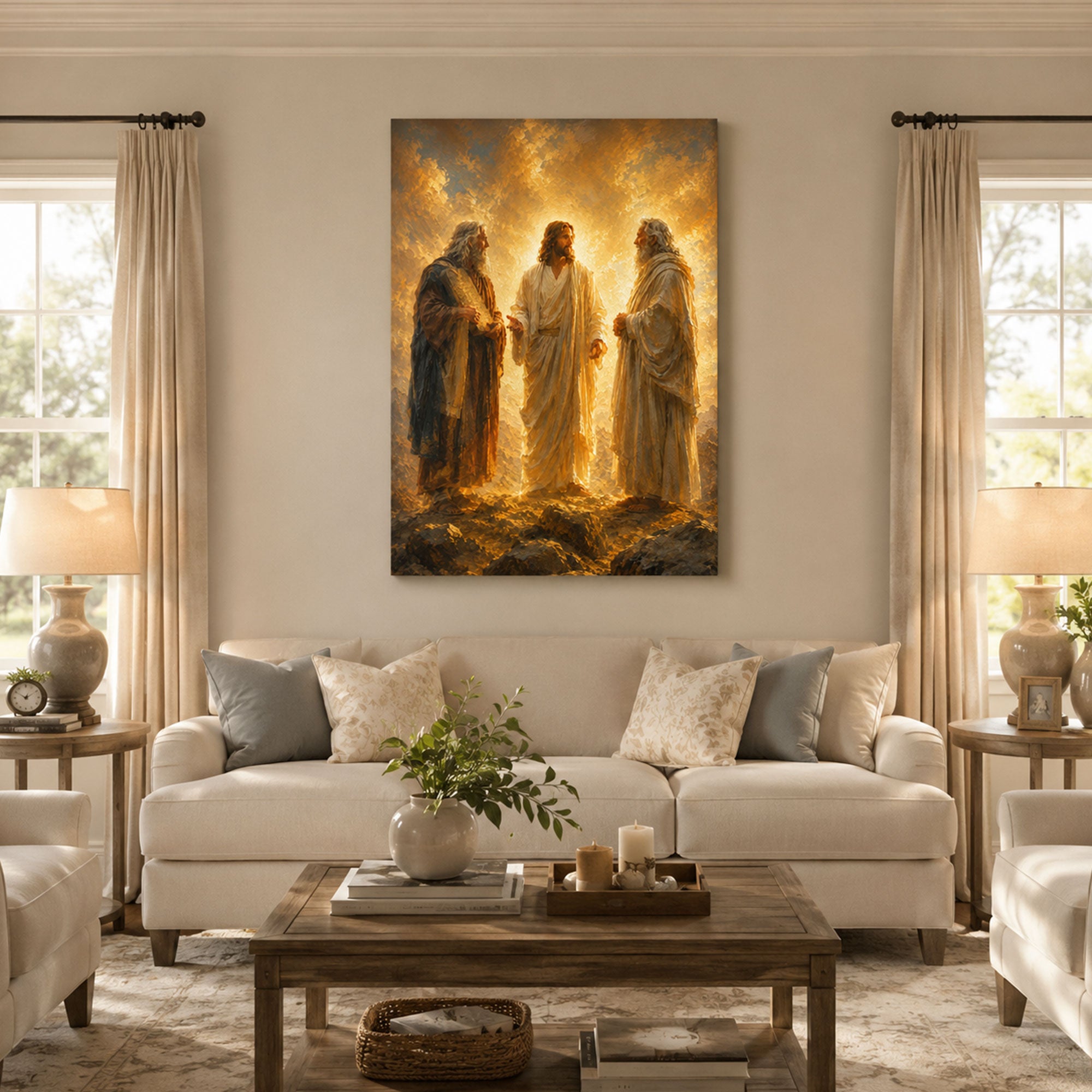 Jesus with Moses and Elijah Canvas Print, Christian Home Decor