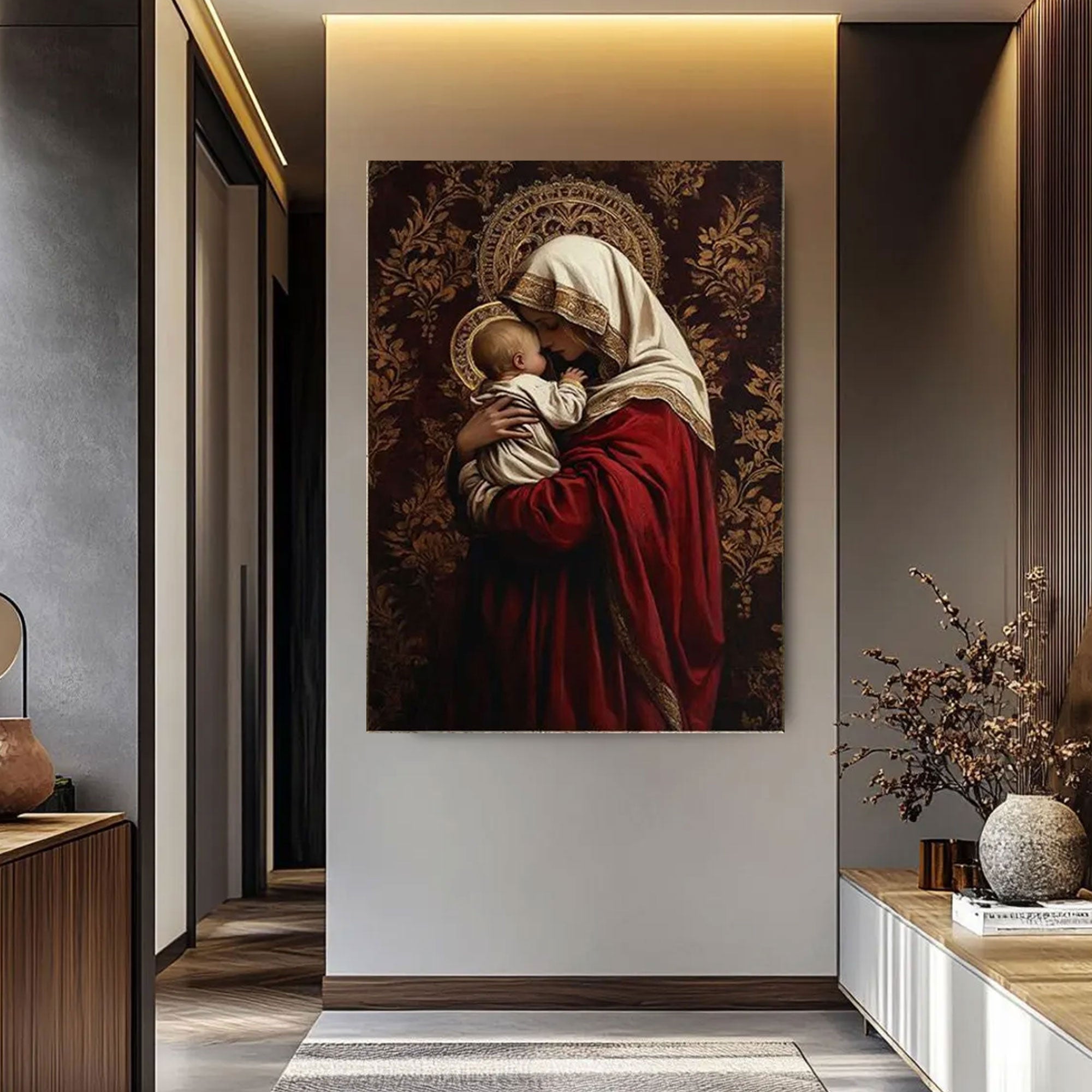 Virgin Mary and Child Canvas Wall Art, Sacred Catholic Decor, Mother Mary Religious Artwork