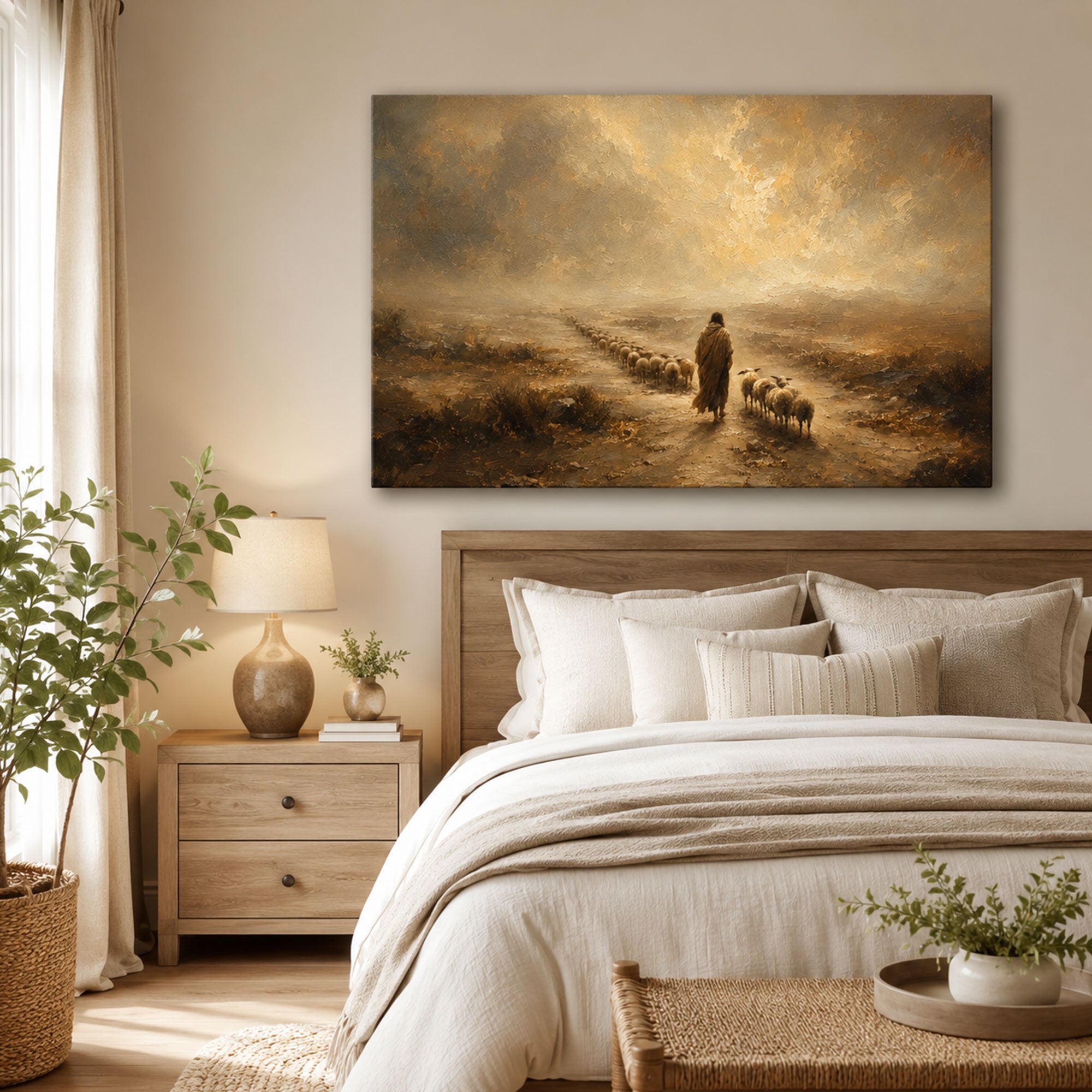 Good Shepherd Leading the Flock Home Canvas Print, Christian Home Decor