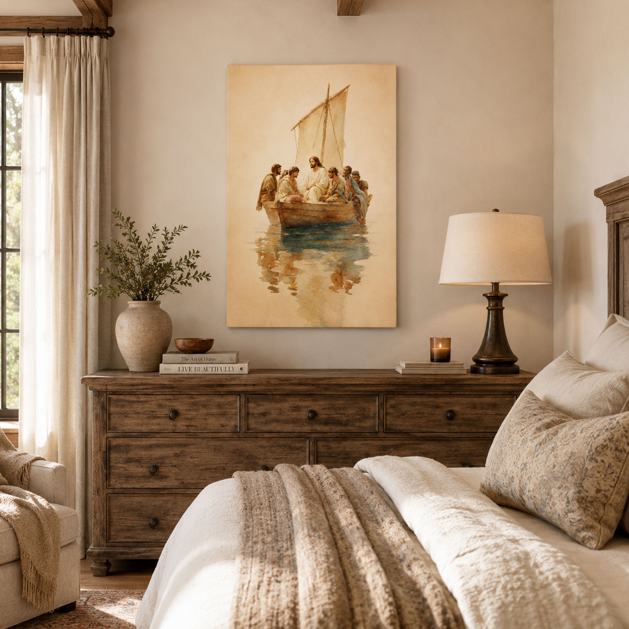 Jesus with His Disciples on the Boat Canvas Print, Christian Home Decor