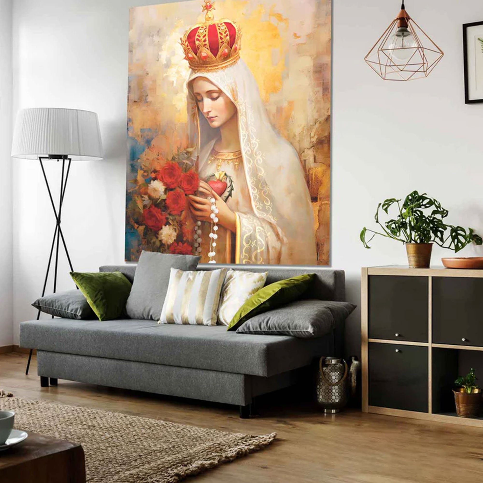 Our Lady of Fatima Canvas Print, Blessed Virgin Mary Wall Art, Catholic Religious Painting, Sacred Faith Decor