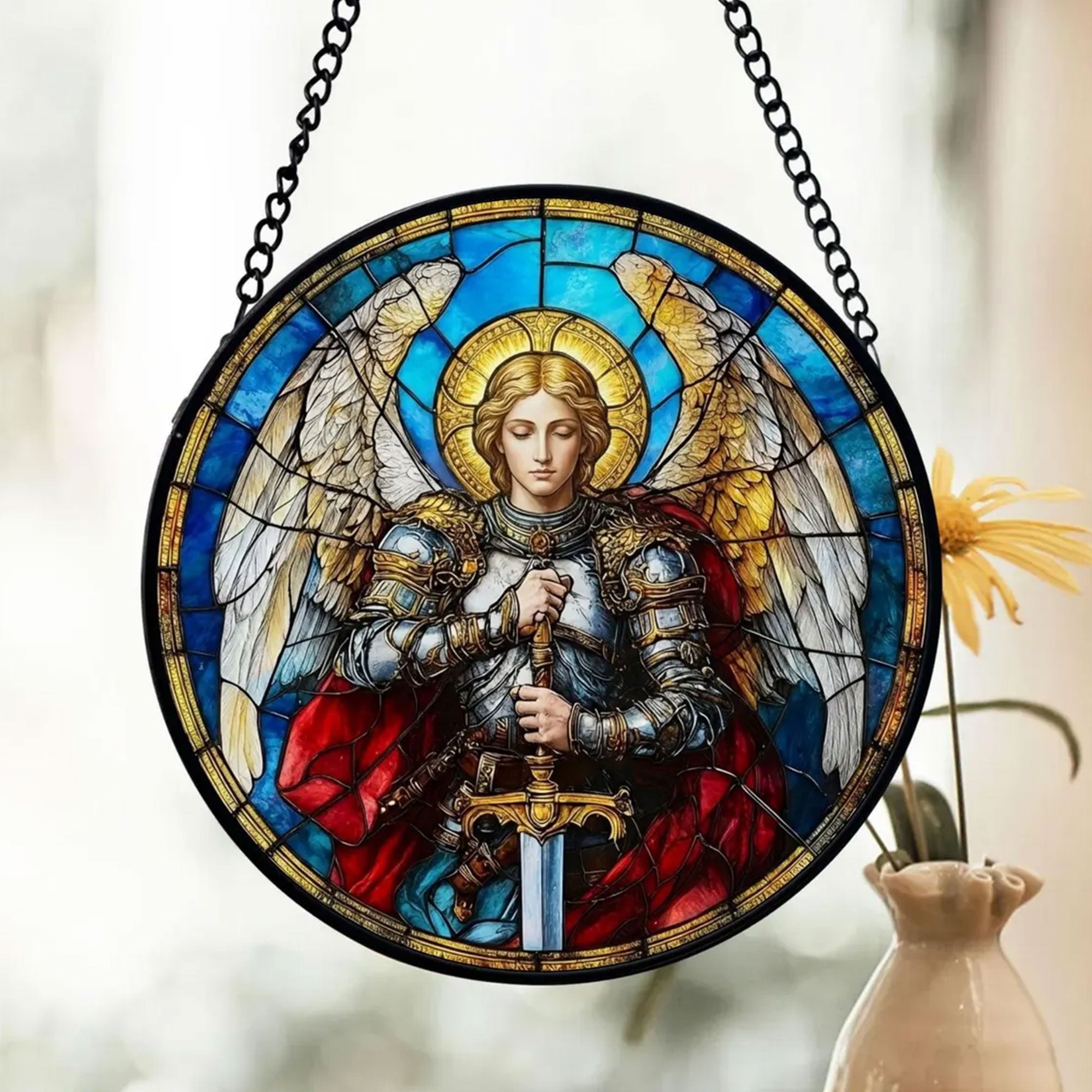 Saint Michael Archangel Suncatcher, Catholic Guardian Angel Window Hanging, Christian Gift