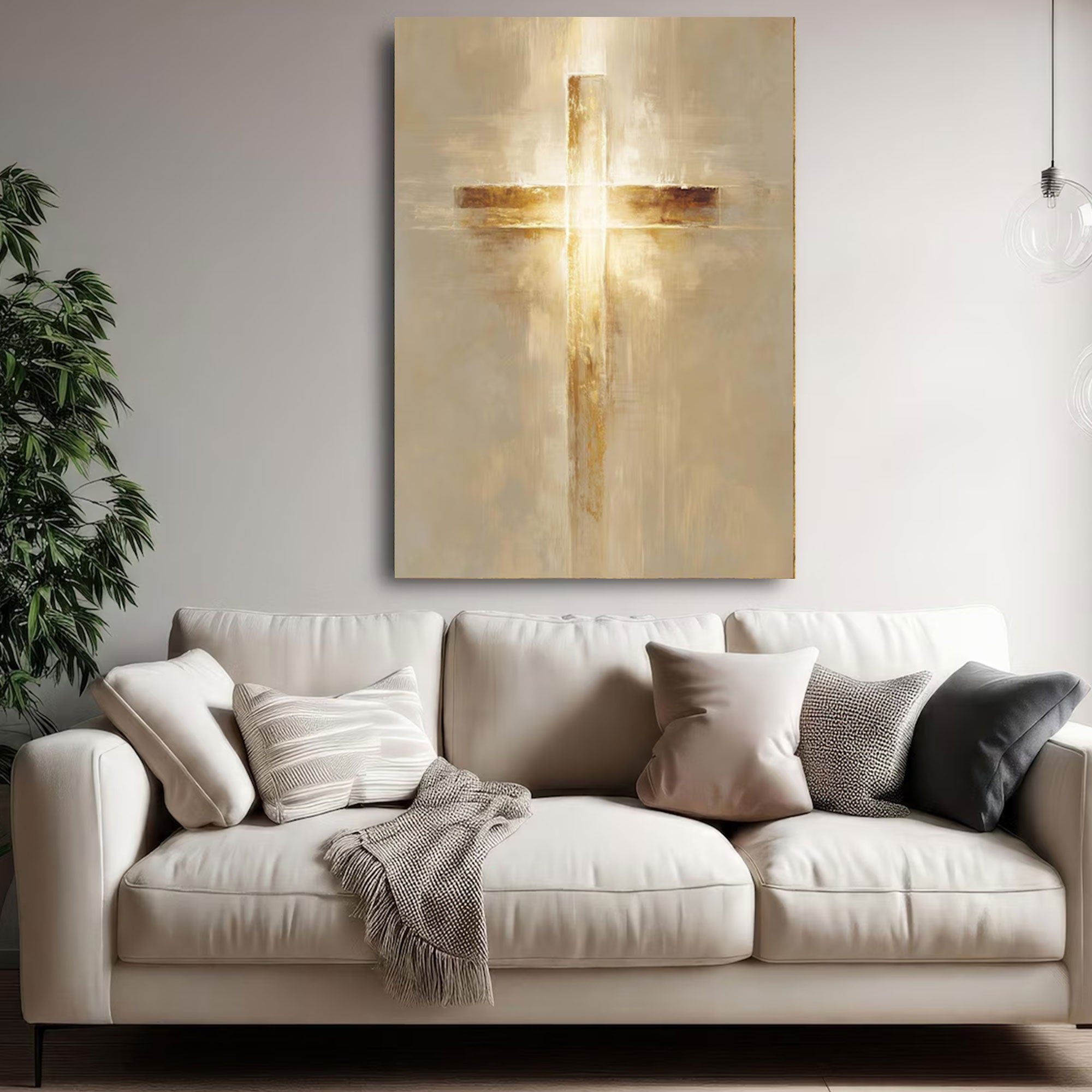 Golden Glow Cross Canvas Print, Abstract Christian Wall Art, Symbol of Faith and Divine Light, Modern Religious Decor, Inspirational Spiritual Gift