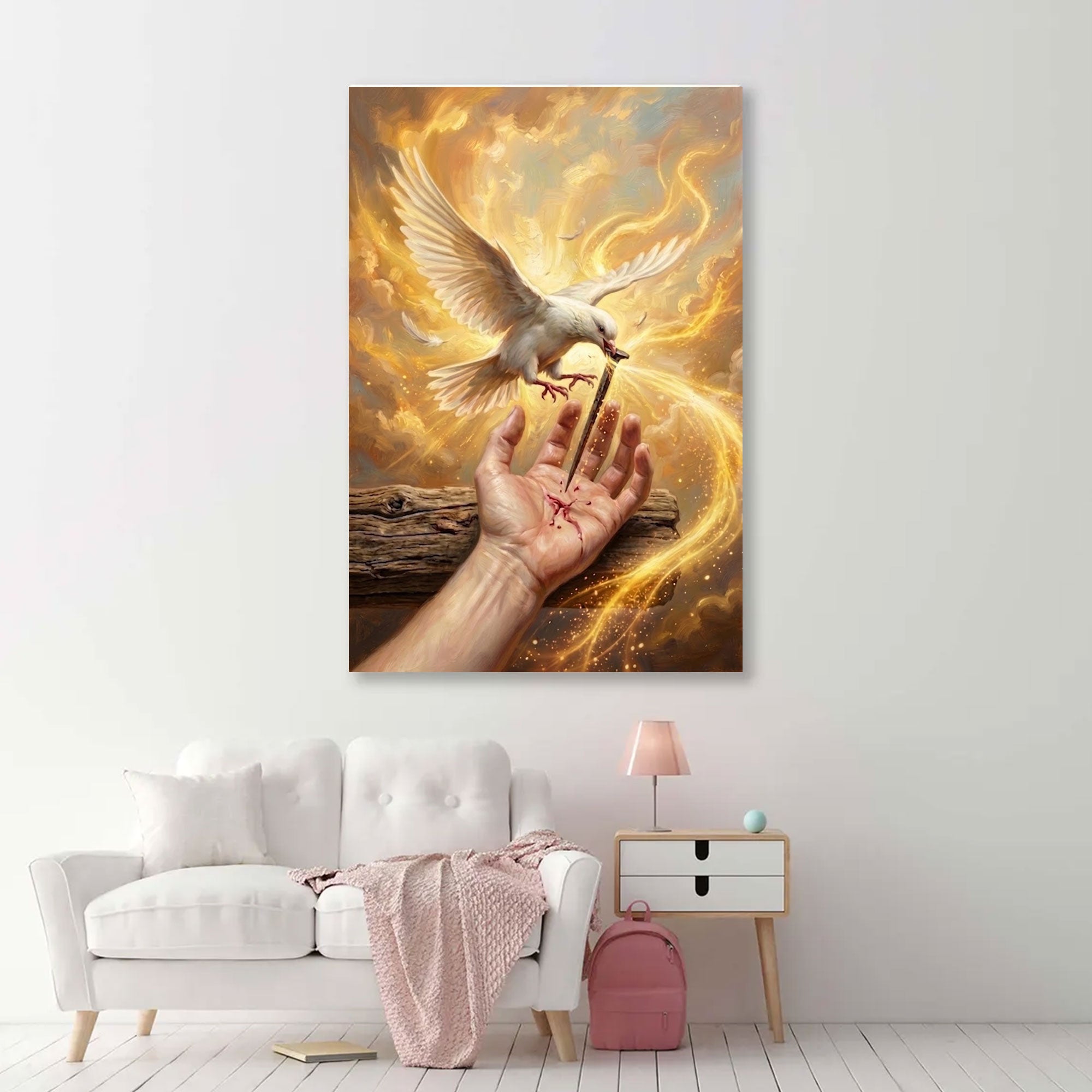 Holy Spirit Dove Canvas Print, Healing Through His Sacrifice Wall Art, Christian Faith Symbol, Divine Light and Redemption Decor, Inspirational Religious Gift