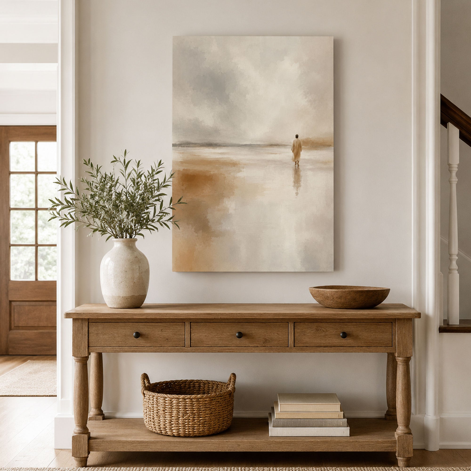 Peaceful Jesus Seascape Canvas Print, Christian Faith Wall Art, Neutral Home Decor