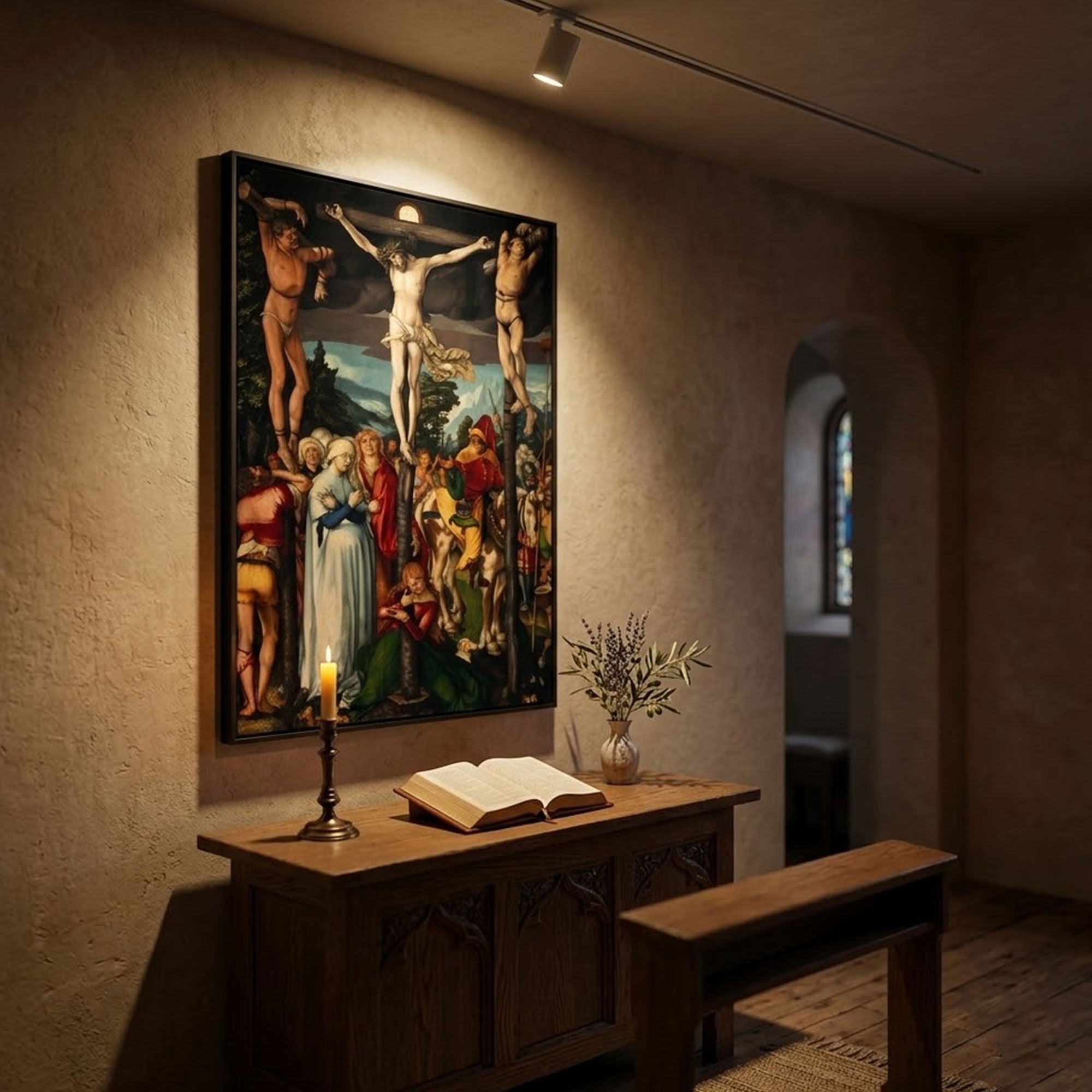 The Crucifixion of Christ Canvas Print, Jesus on the Cross with Mary and Disciples Wall Art, Renaissance Religious Painting, Christian Faith Decor, Inspirational Gift