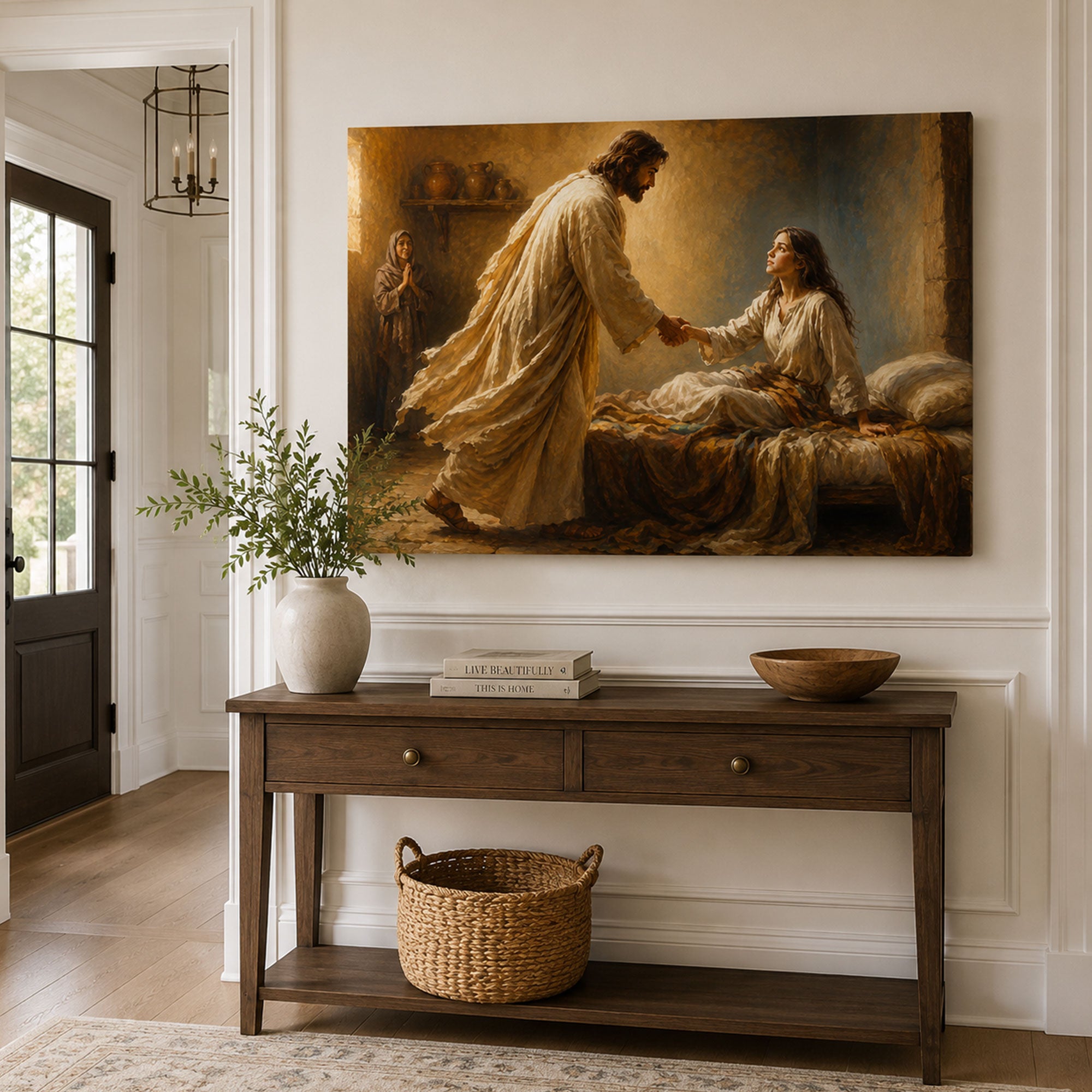 Jesus Healing the Sick Woman Canvas Print, Christian Wall Decor, Healing Faith Gift