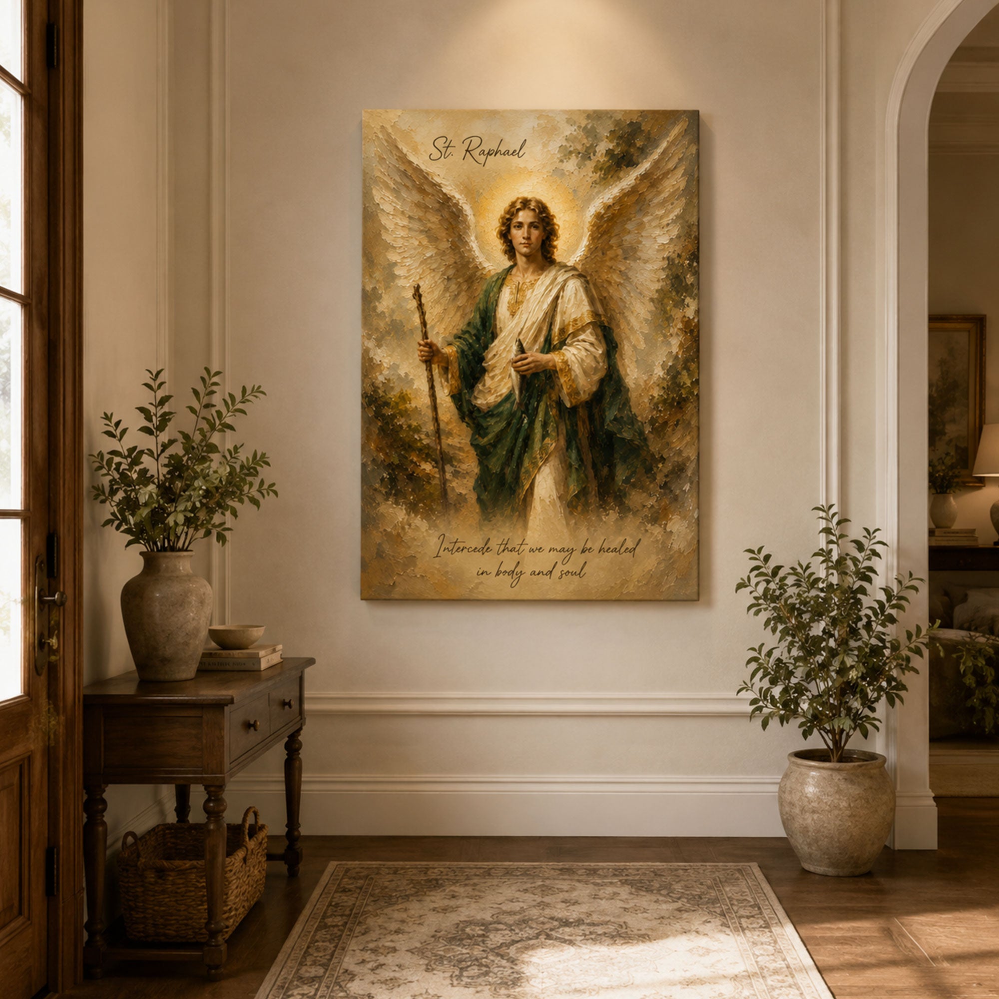 St. Raphael Healing Prayer Canvas Print, Catholic Archangel Wall Art, Faith Home Decor Gift