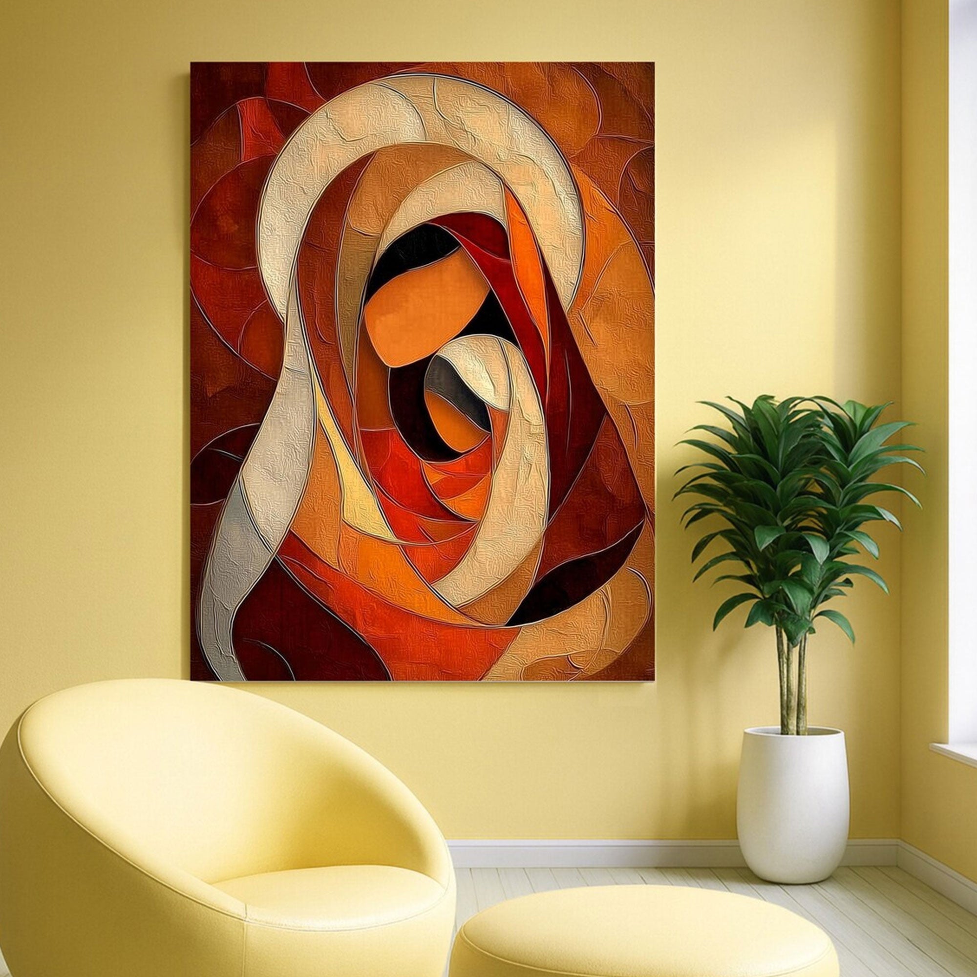 Abstract Virgin Mary Canvas Art, Geometric Madonna Wall Decor, Modern Christian Faith Artwork