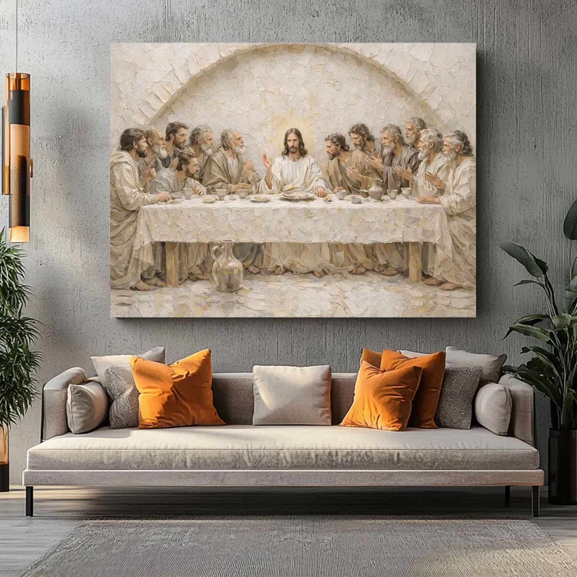 Last Supper Canvas Print, Relief Style Christian Wall Art, Jesus and Apostles Scene, Biblical Religious Decor, Inspirational Faith Gift