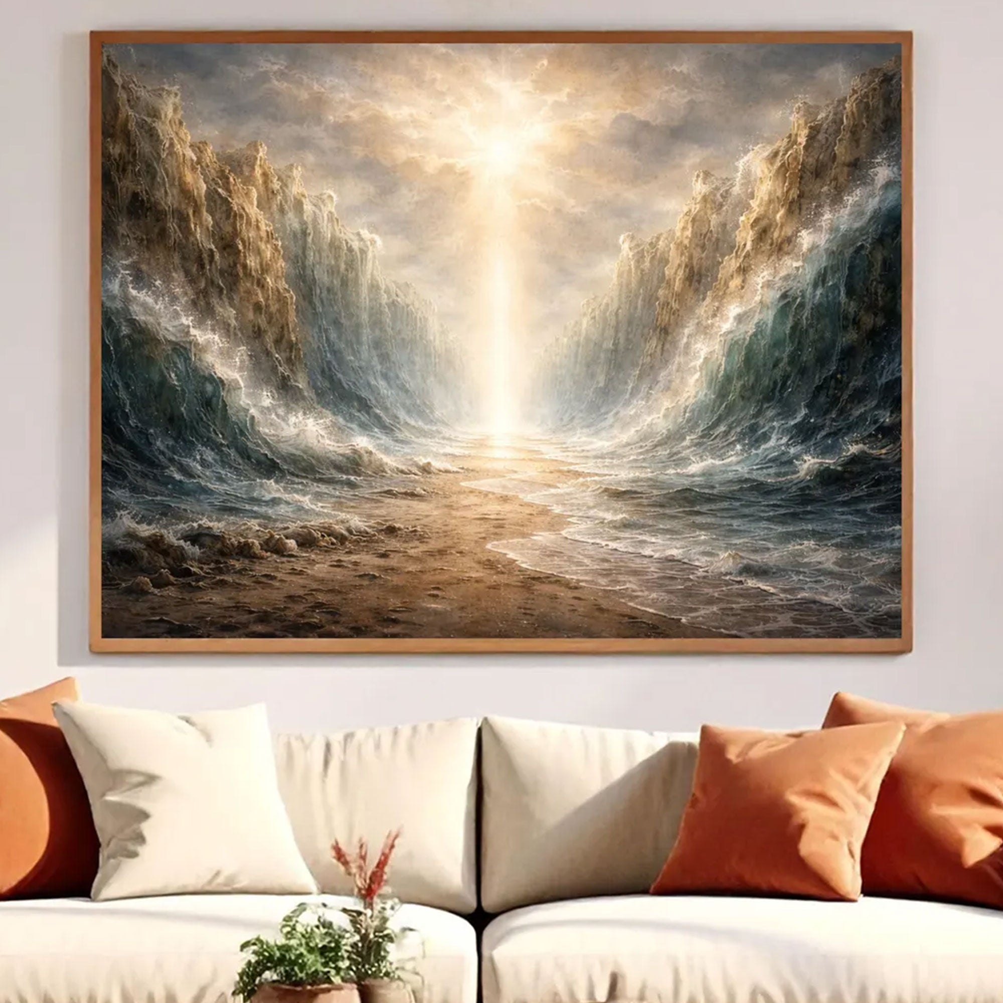 Parting of the Red Sea Canvas Wall Art, Moses Exodus Painting, Christian Faith Home Decor