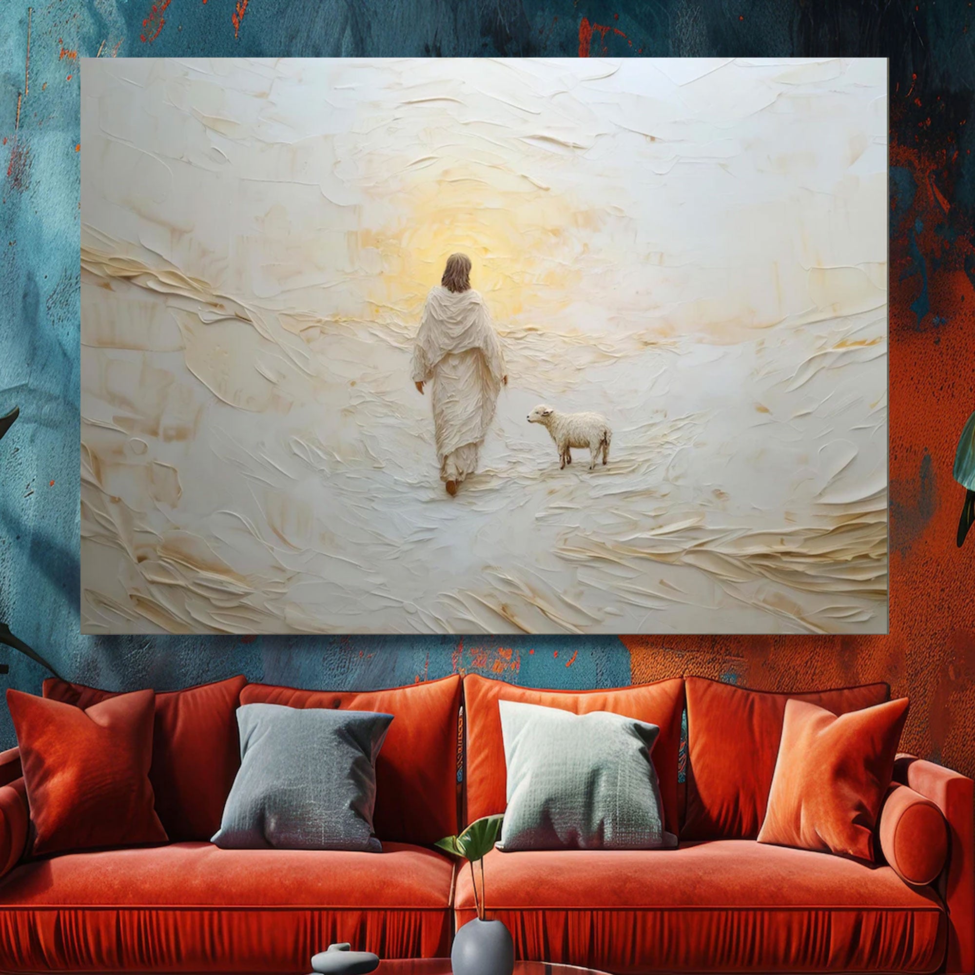 Shepherd of Light Canvas Print, Jesus and Lamb Wall Art, Good Shepherd Christian Decor, Spiritual Religious Home Decor, Inspirational Faith Gift